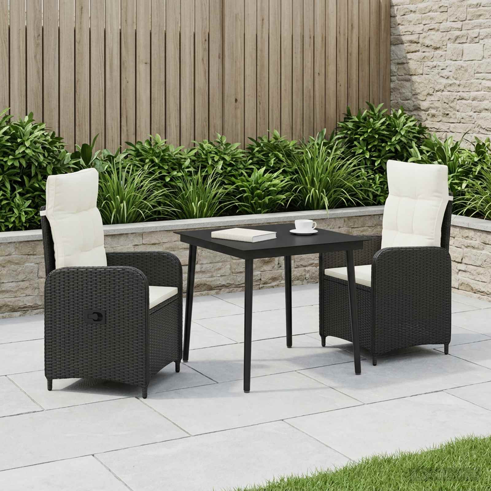 vidaXL Sofa-Tischset mit Kissen mit Kissen 3 pcs Schwarz und Cremeweiß