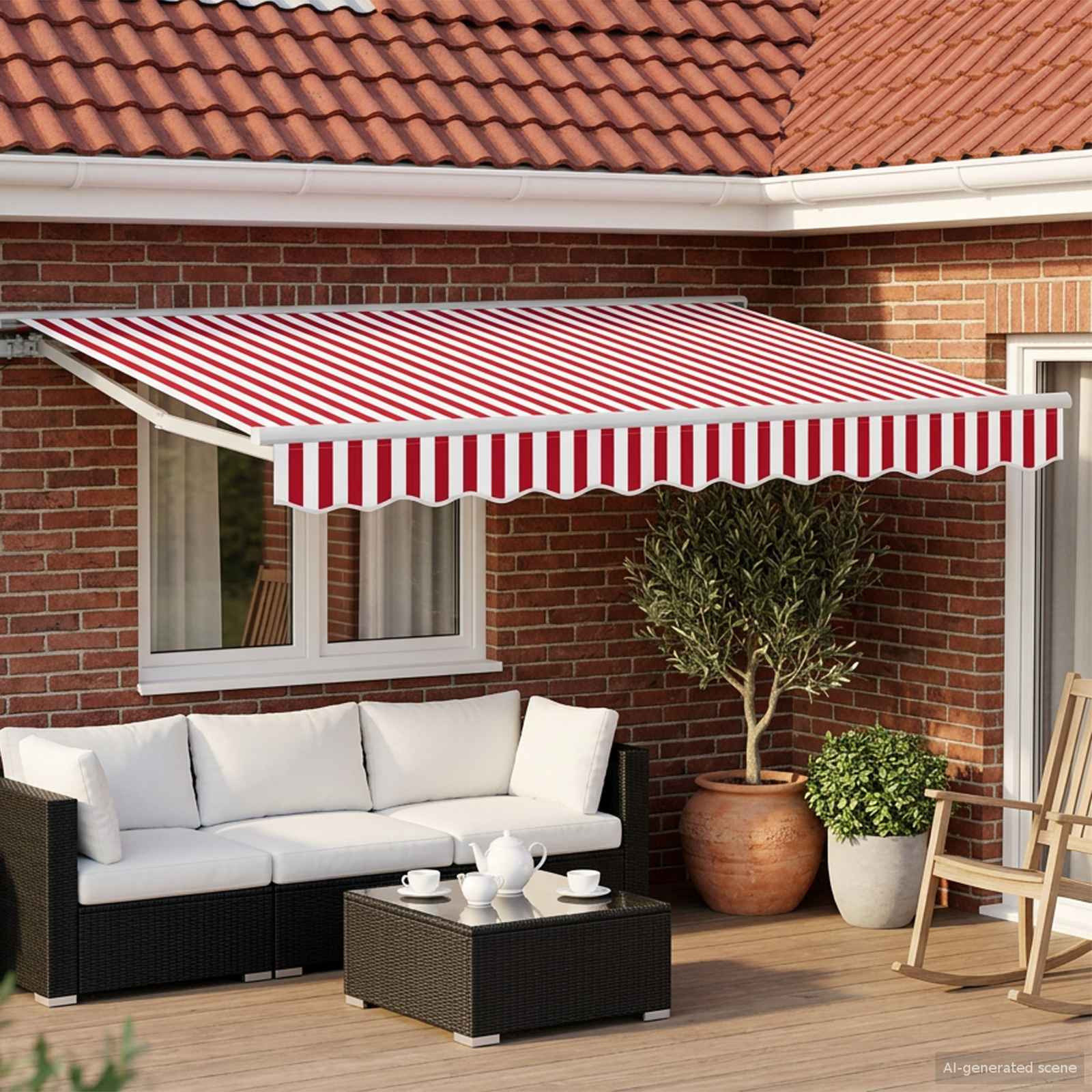 vidaXL Manueller Markisenrahmen mit LEDs Rot und Weiß 3 x 2,5 m