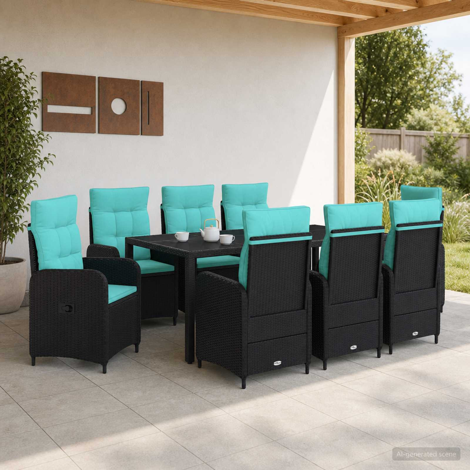 vidaXL Outdoortisch-Set 9 pcs Poly-Rattan