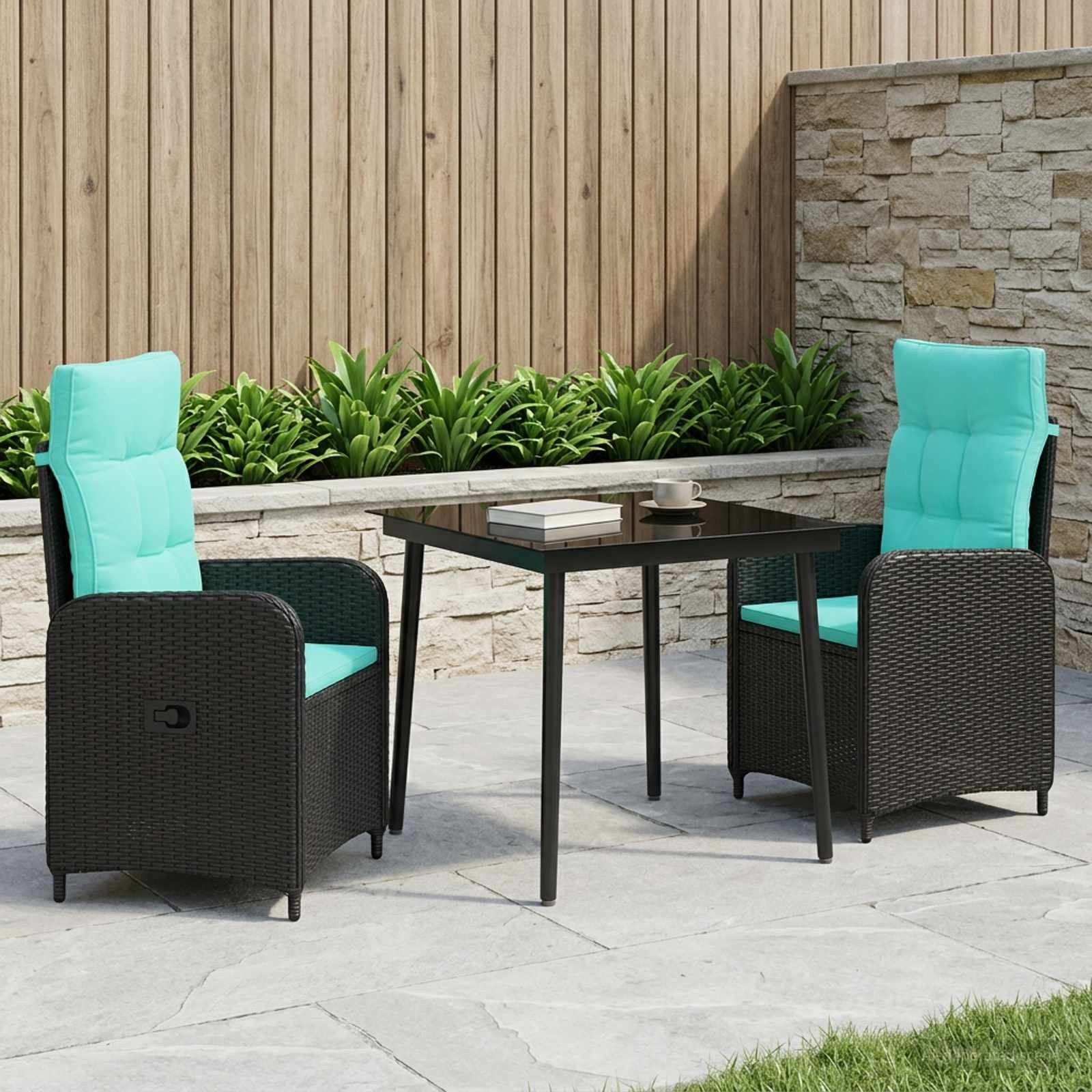 vidaXL Sofa-Tischset 3 pcs PE Rattan und pulverbeschichteter Stahl