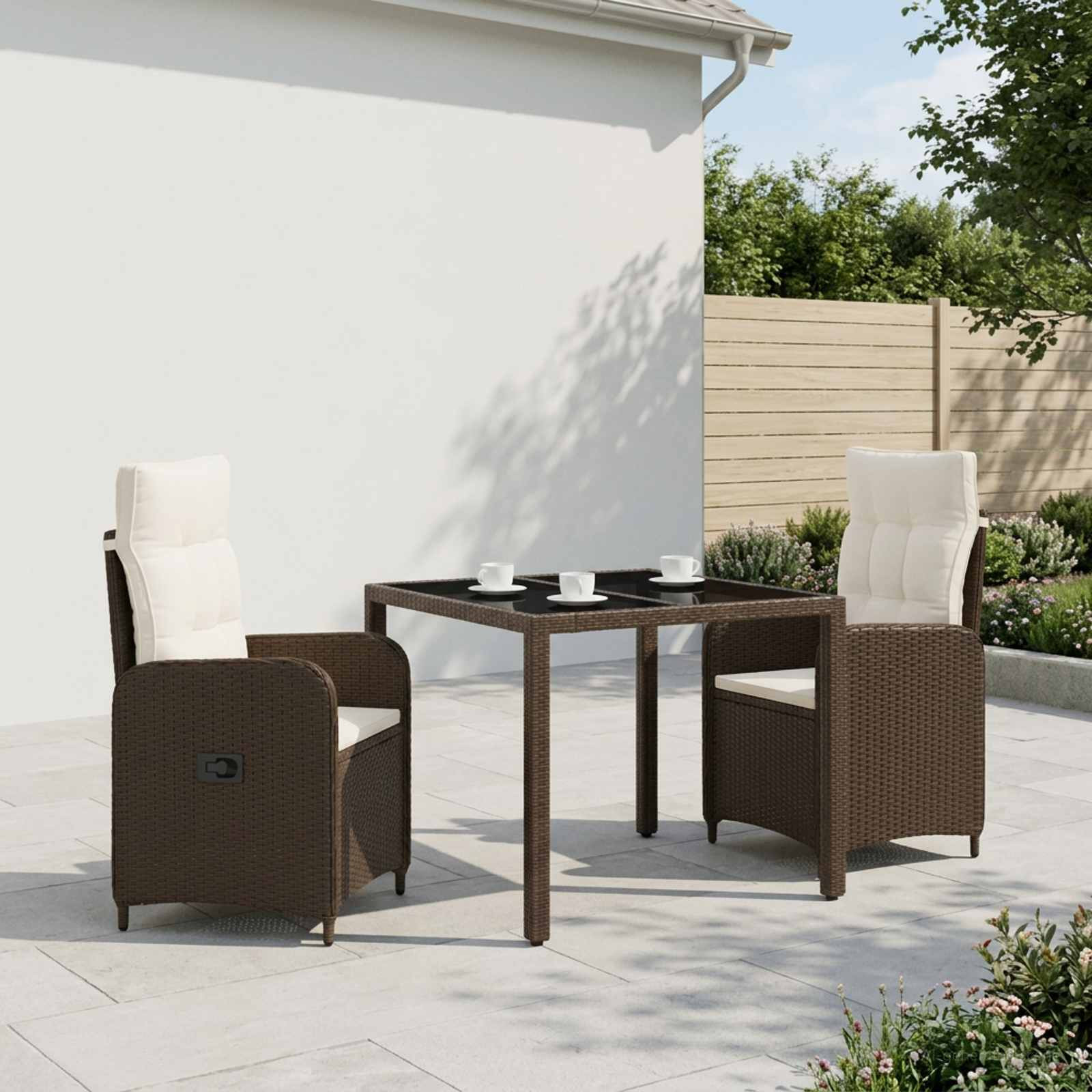 vidaXL Outdoortisch-Set 3 pcs Braun und Creme Weiß 90 x 90 x 75 cm
