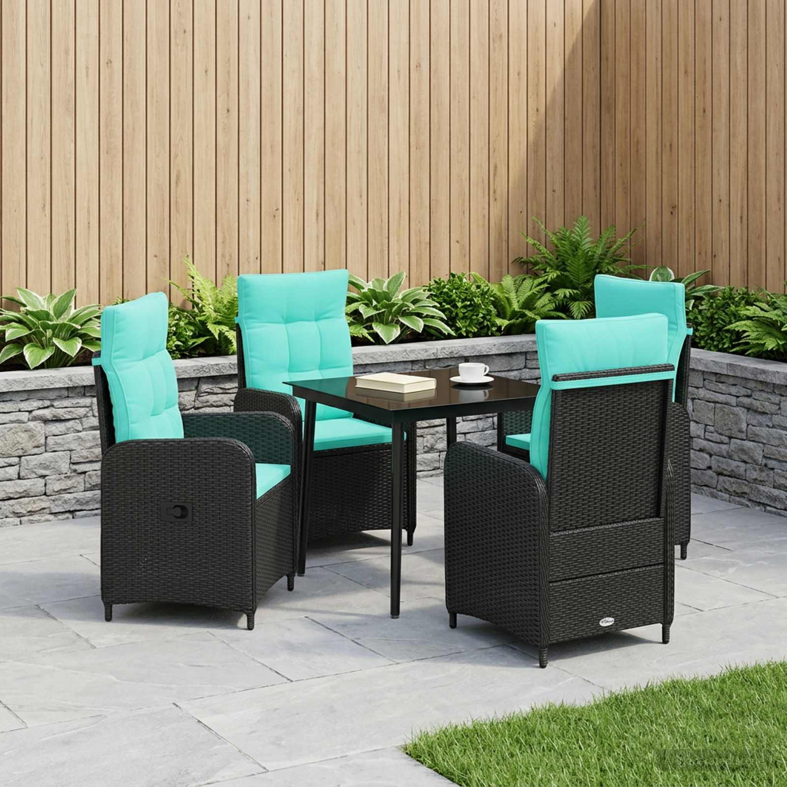 vidaXL Sofa-Tischset 5 pcs PE Rattan und pulverbeschichteter Stahl