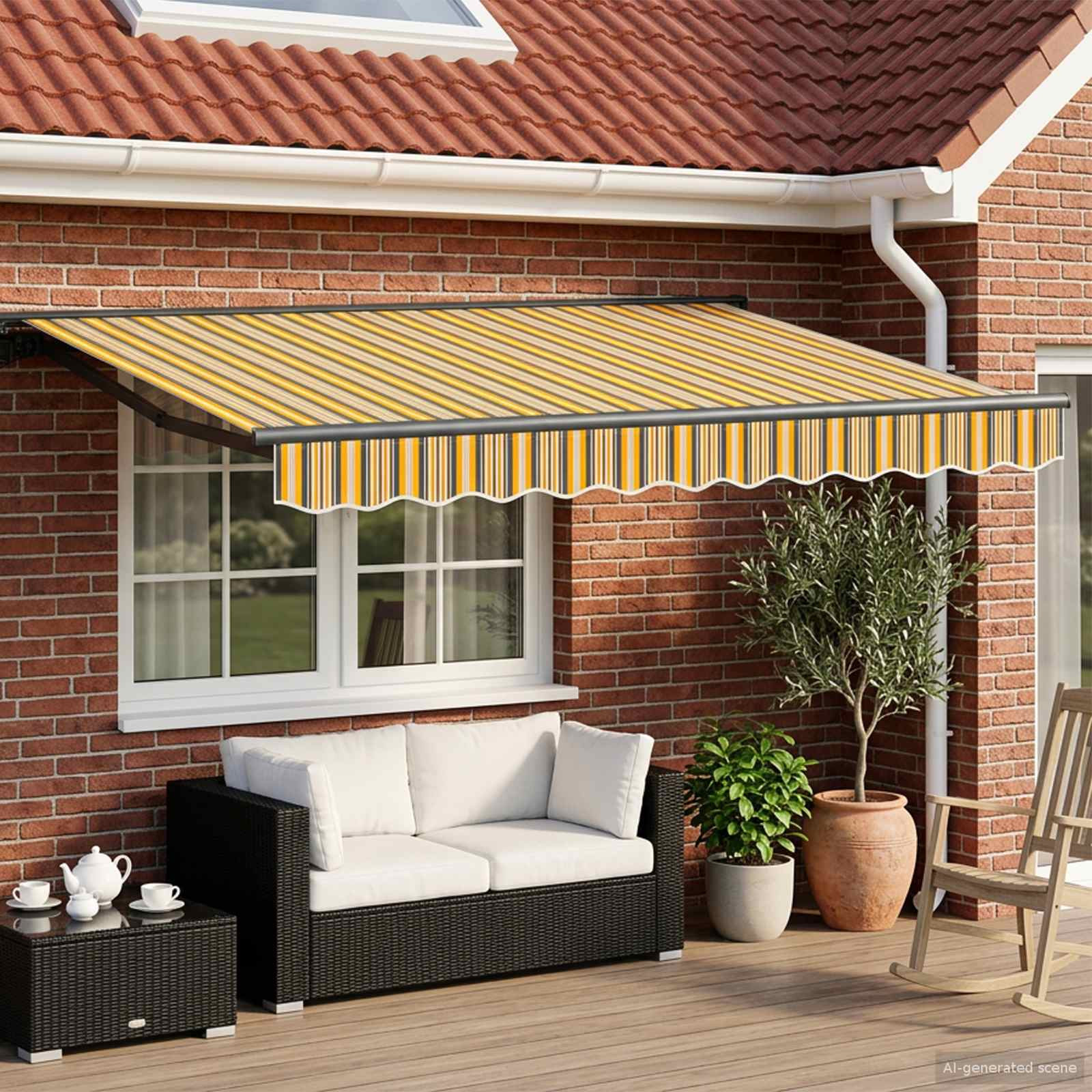 vidaXL Elektrische ausziehbare Markise Gelb, Grau und Weiß 2,5 x 2 m