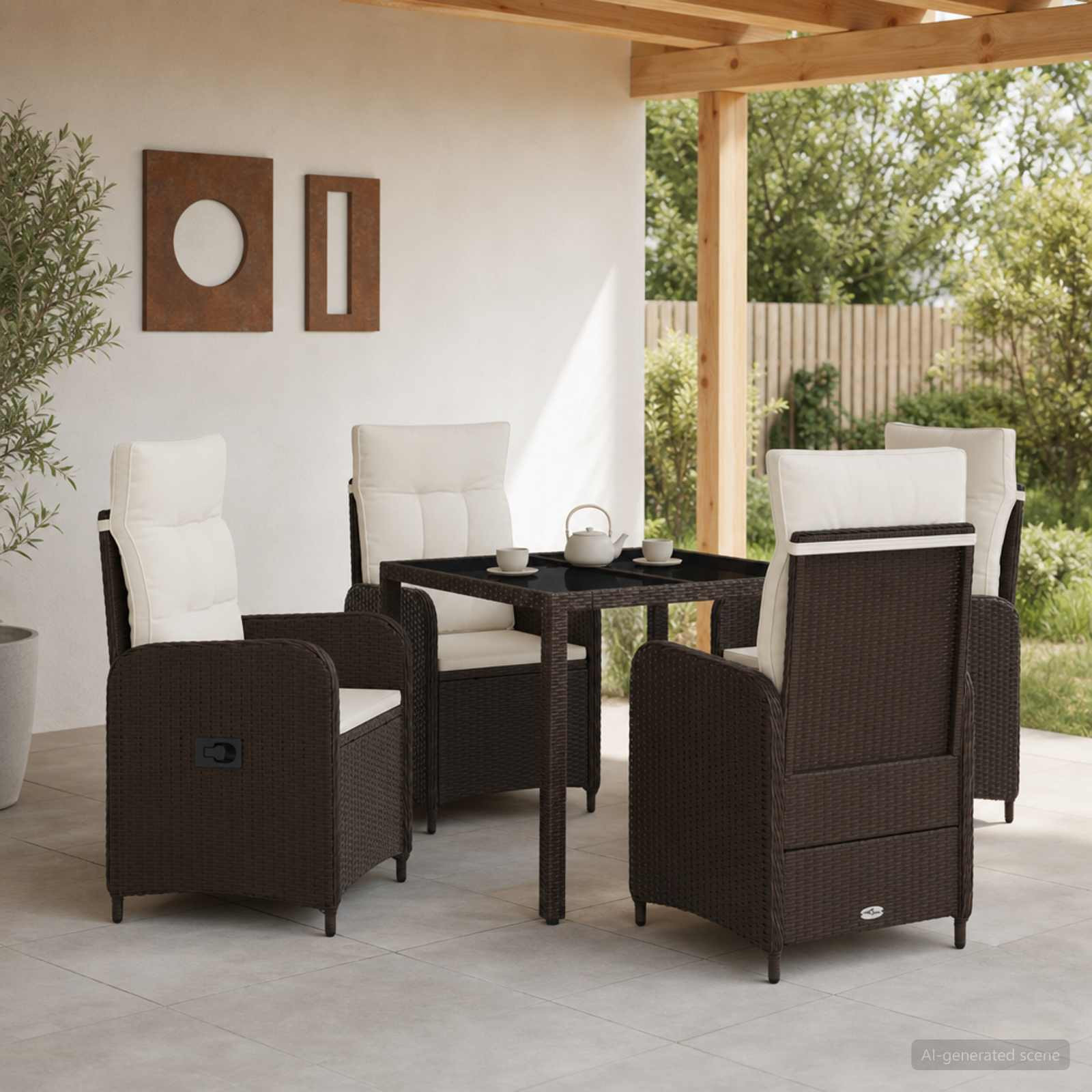 vidaXL Outdoortisch-Set 5 pcs Braun und Creme Weiß 90 x 90 x 75 cm