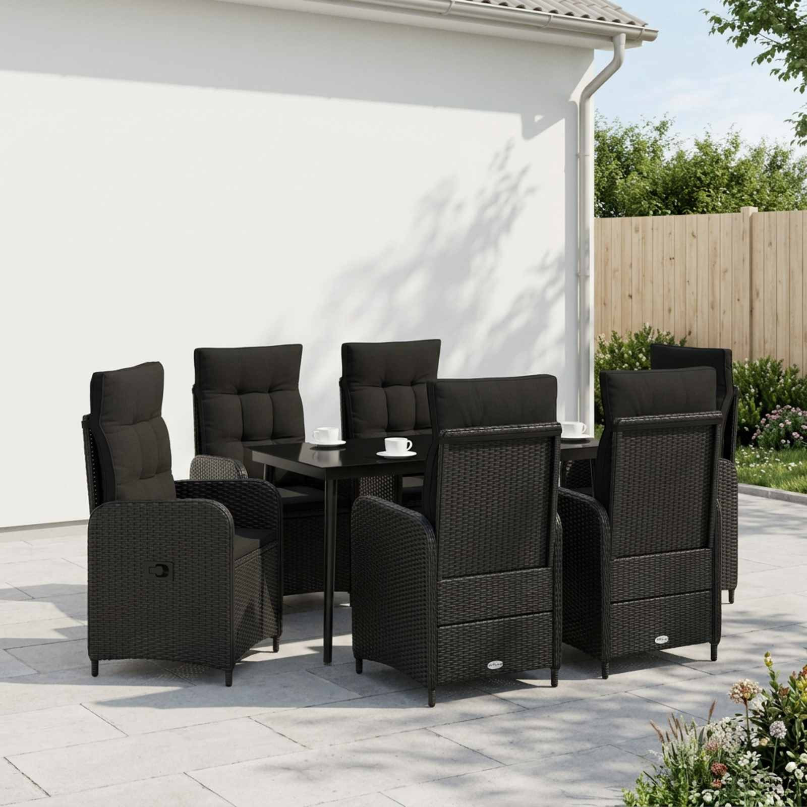 vidaXL Sofa-Tischset mit Kissen mit Kissen 7 pcs Schwarz