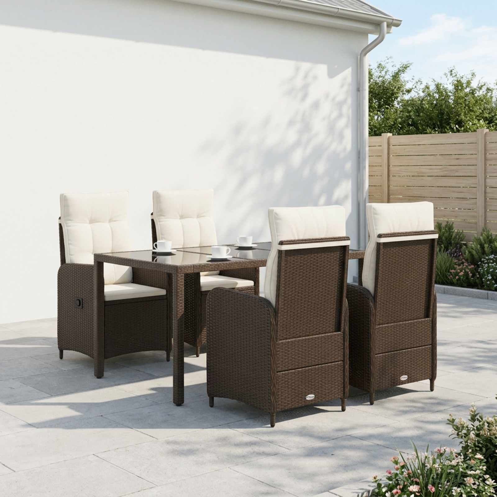 vidaXL Outdoortisch-Set 5 pcs Braun und Creme Weiß 150 x 90 x 75 cm