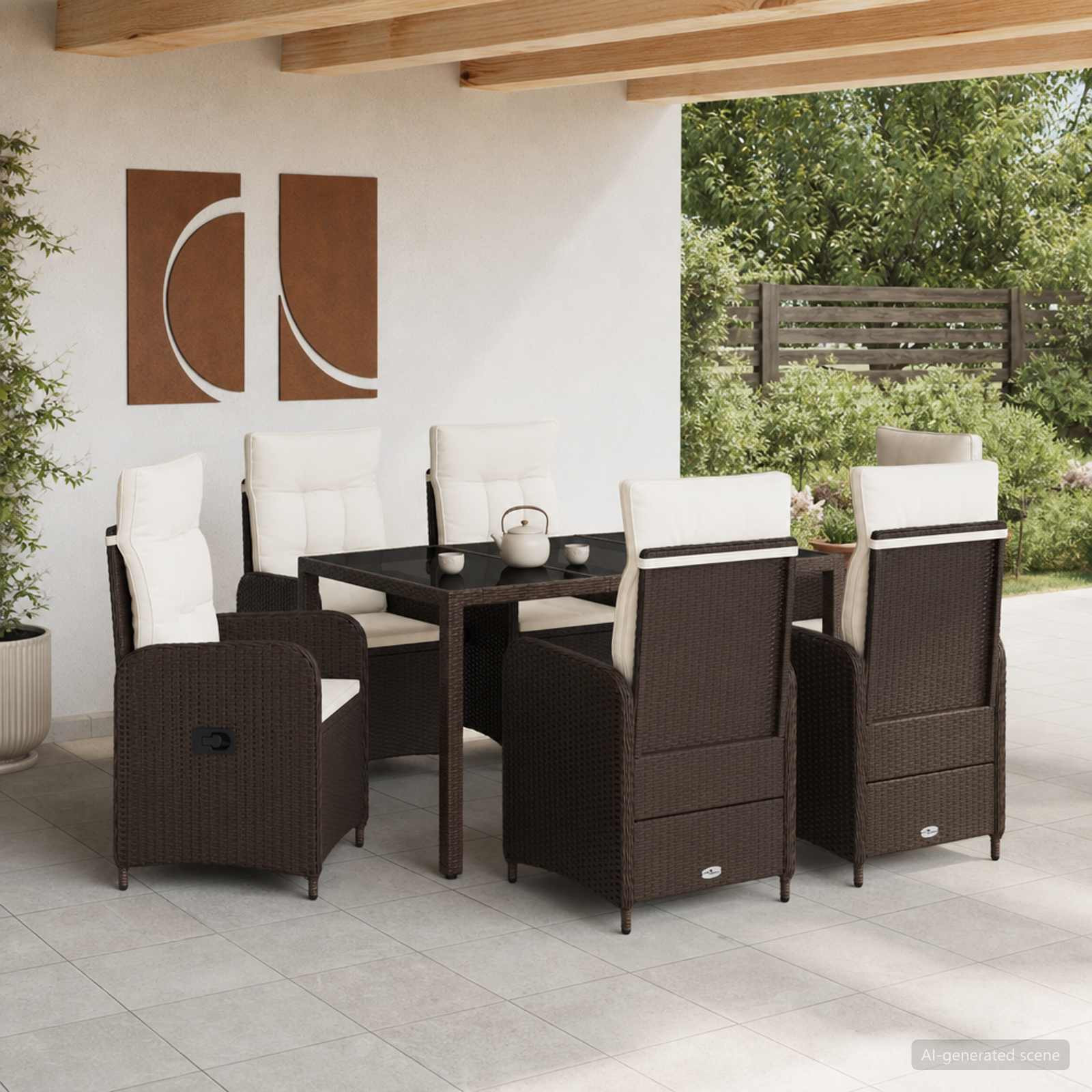 vidaXL Outdoortisch-Set 7 pcs Braun und Creme Weiß 150 x 90 x 75 cm