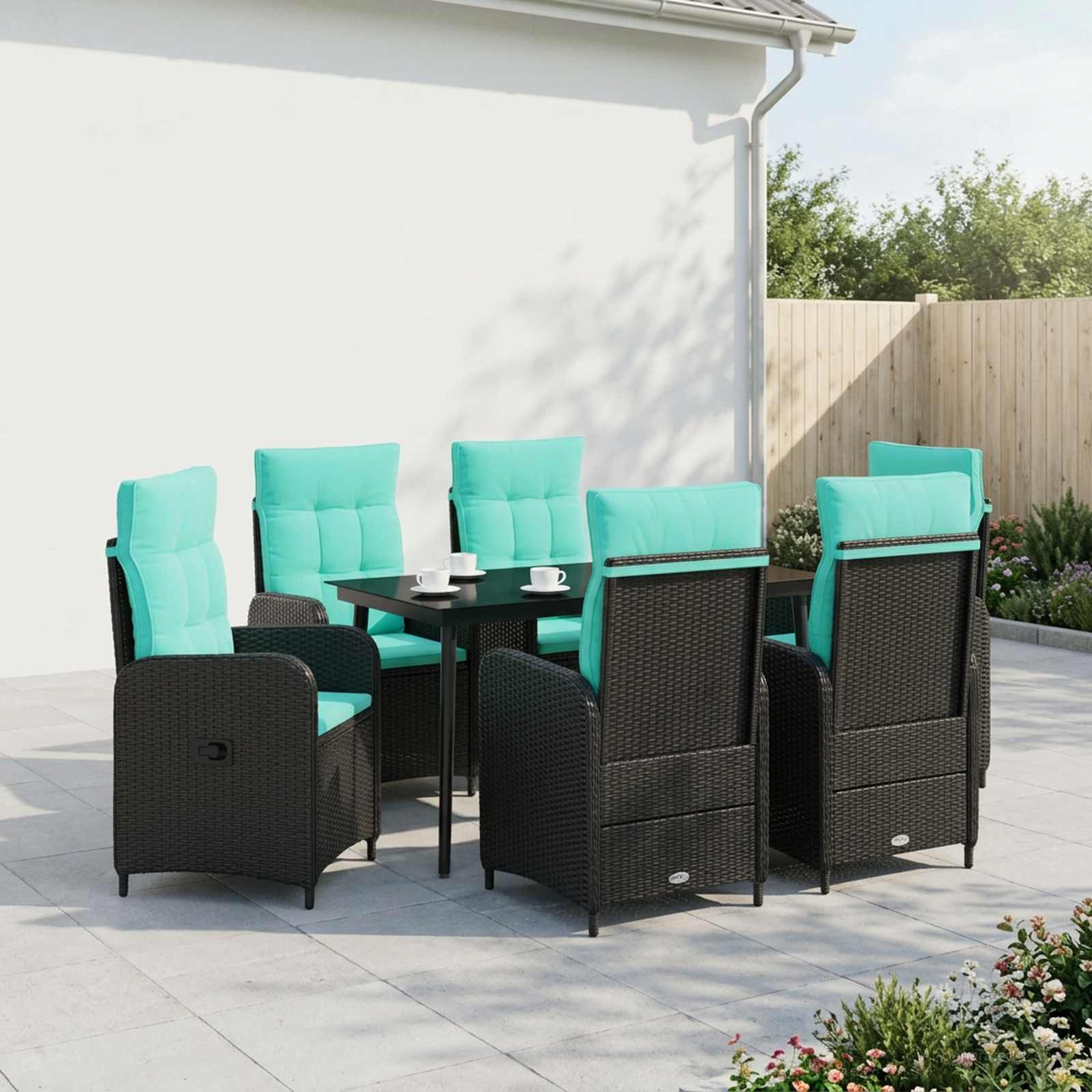 vidaXL Sofa-Tischset 7 pcs PE Rattan und pulverbeschichteter Stahl