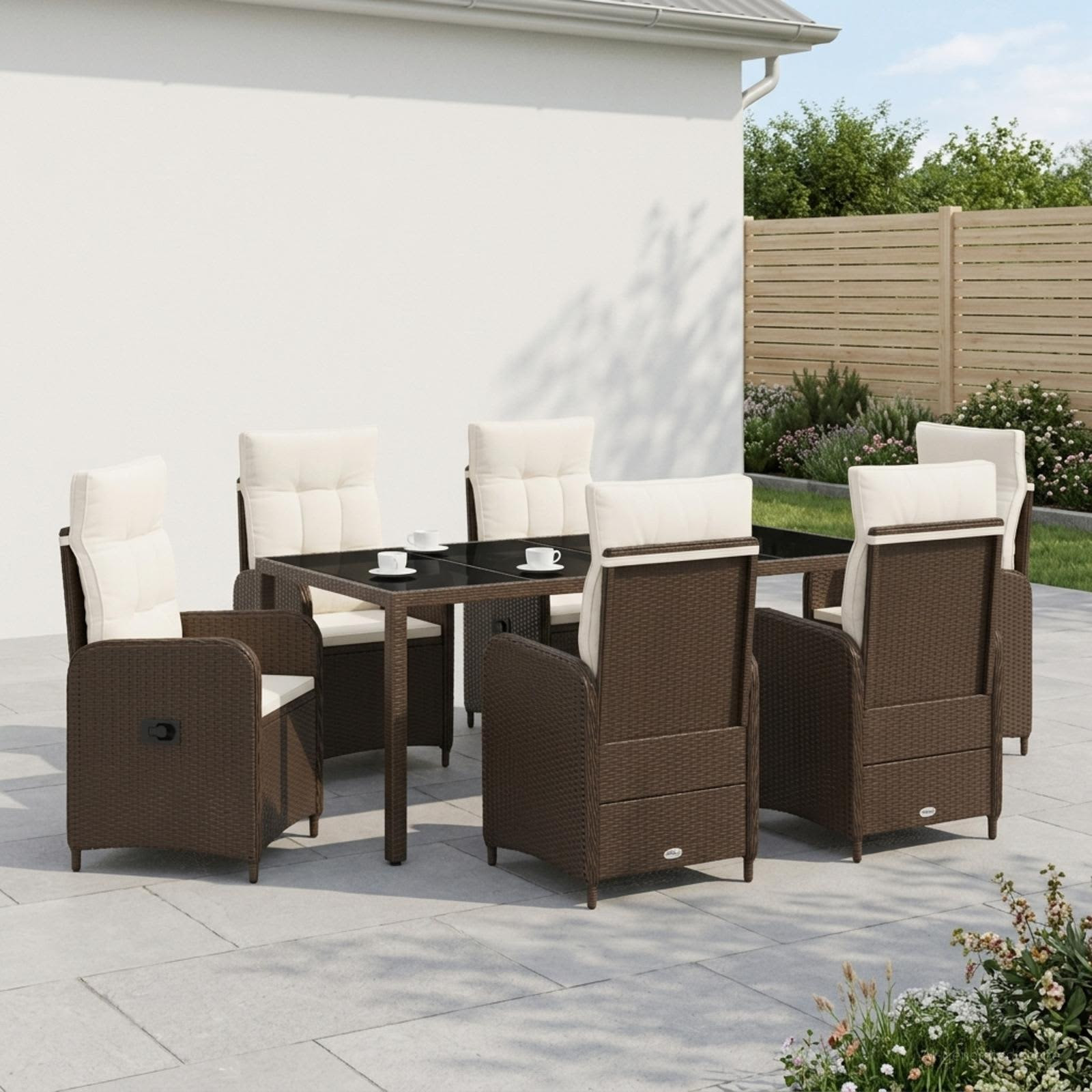 vidaXL Outdoortisch-Set 7 pcs Braun und Creme Weiß 190 x 90 x 75 cm
