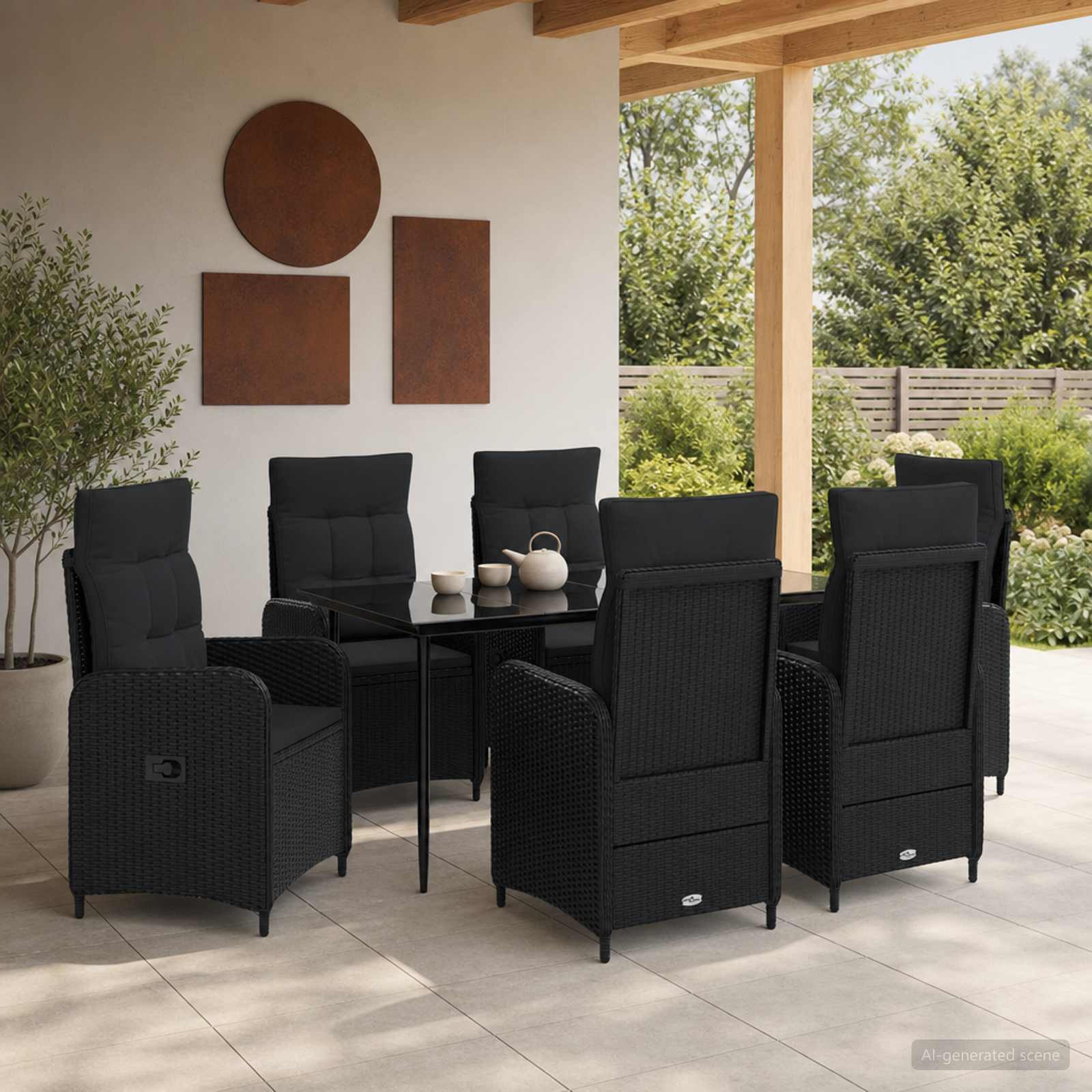 vidaXL Sofa-Tischset 7 pcs PE Rattan und pulverbeschichteter Stahl