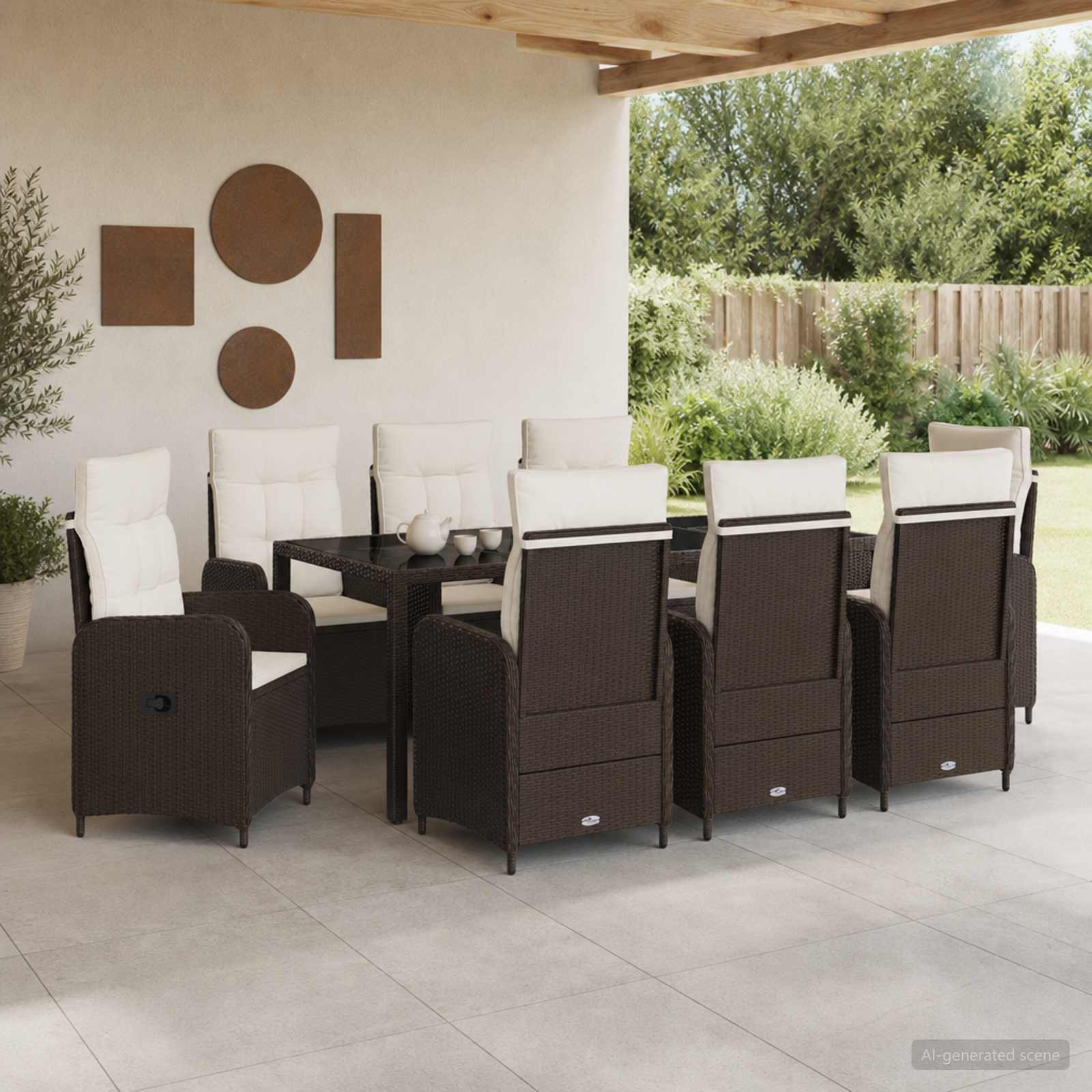 vidaXL Outdoortisch-Set 9 pcs Braun und Creme Weiß 190 x 90 x 75 cm