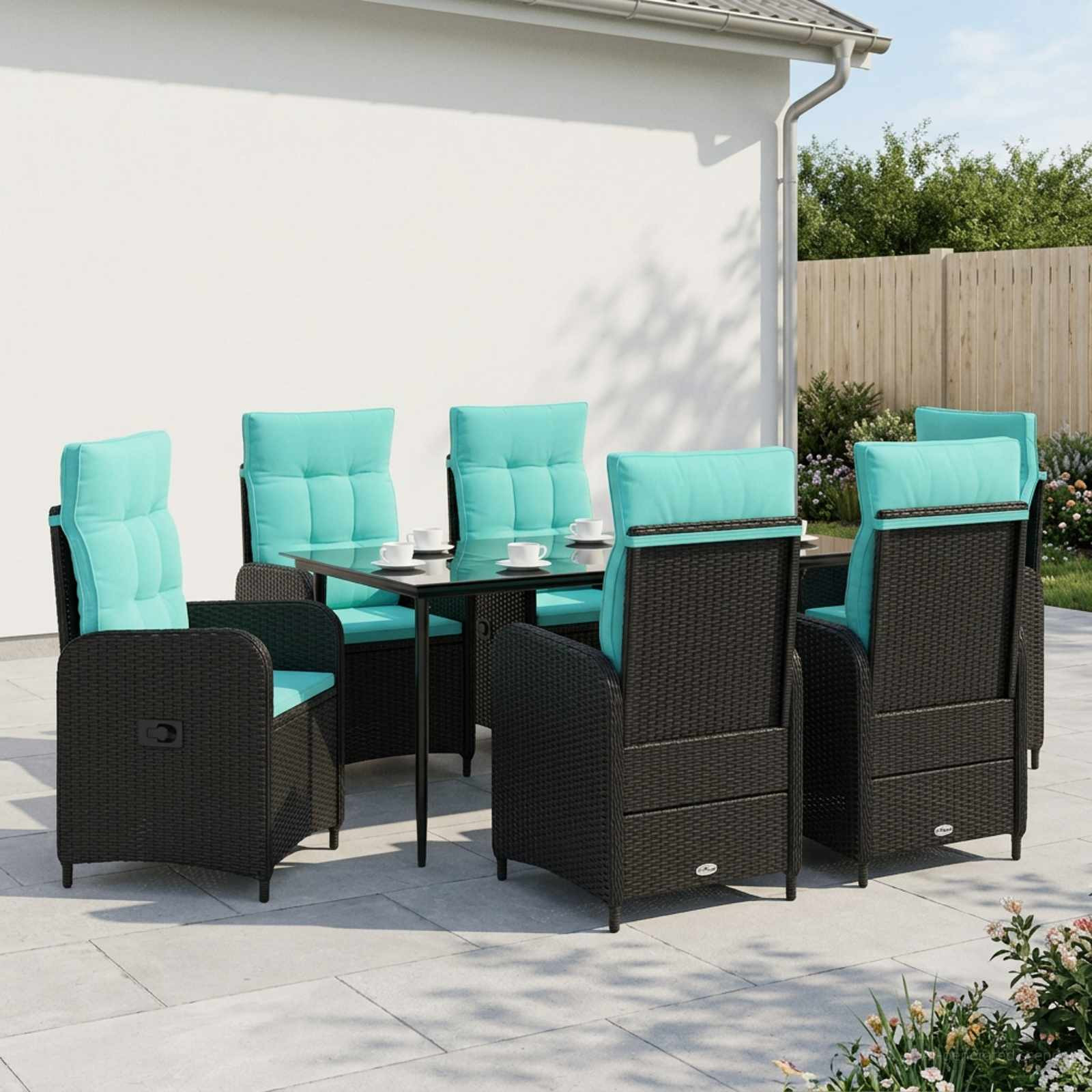 vidaXL Sofa-Tischset 7 pcs PE Rattan und pulverbeschichteter Stahl
