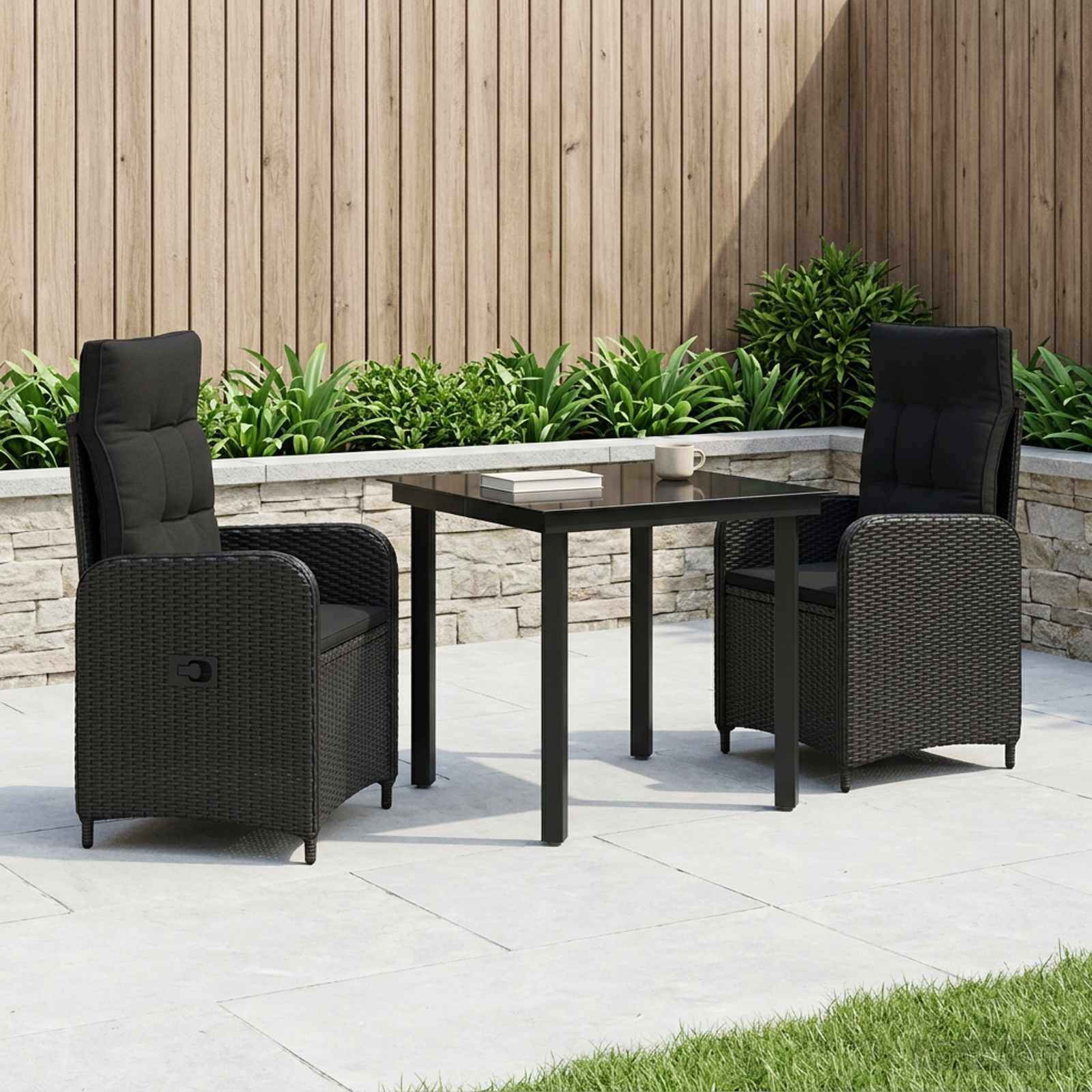 vidaXL Sofa-Tischset mit Kissen mit Kissen 3 pcs Schwarz