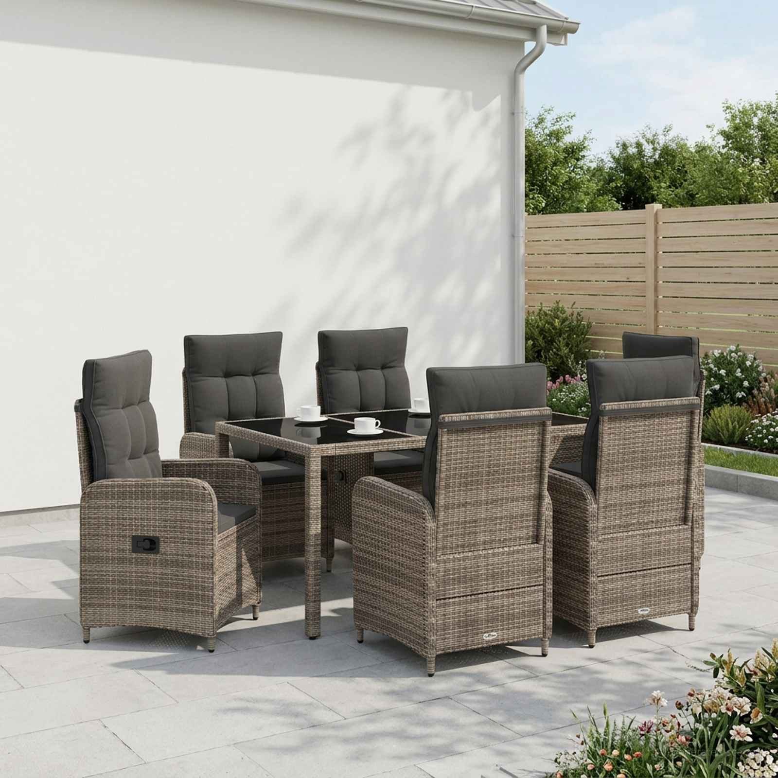 vidaXL Outdoortisch-Set 7 pcs Hellgrau und Dunkelgrau 150 x 90 x 75 cm