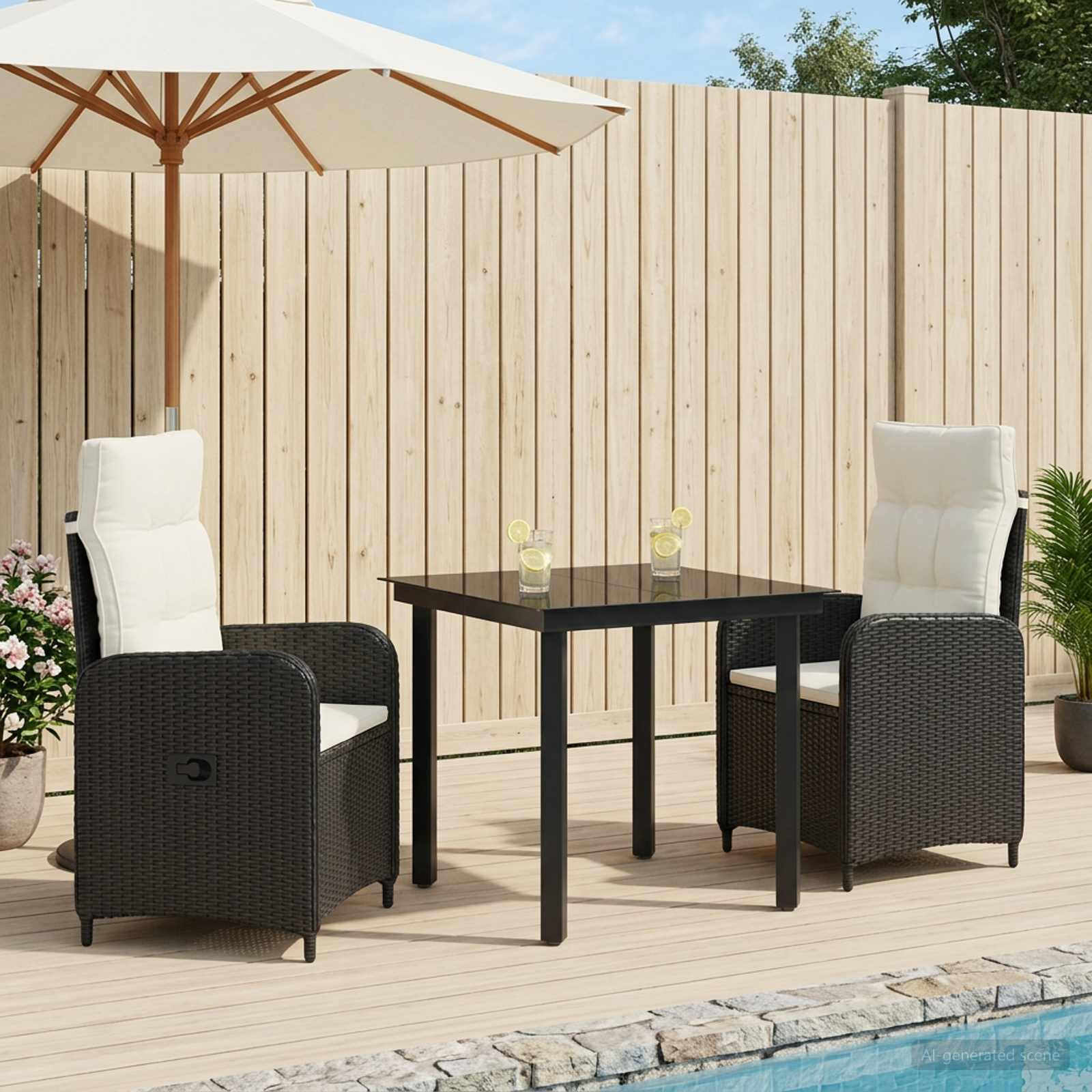 vidaXL Sofa-Tischset mit Kissen mit Kissen 3 pcs Schwarz und Cremeweiß