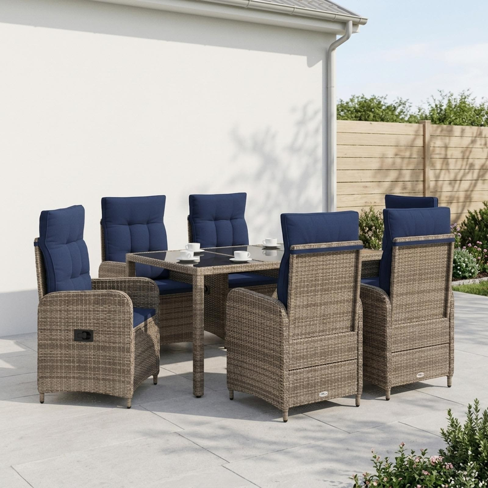 vidaXL Outdoortisch-Set 7 pcs Poly-Rattan