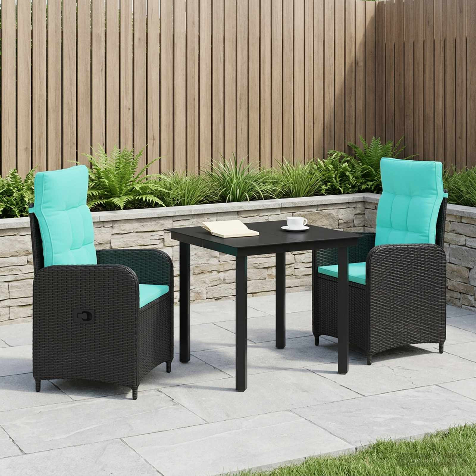 vidaXL Sofa-Tischset 3 pcs PE Rattan und pulverbeschichteter Stahl