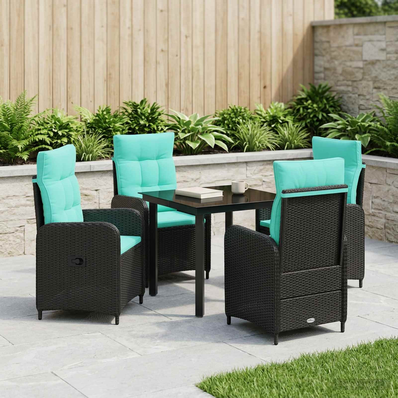 vidaXL Sofa-Tischset 5 pcs PE Rattan und pulverbeschichteter Stahl