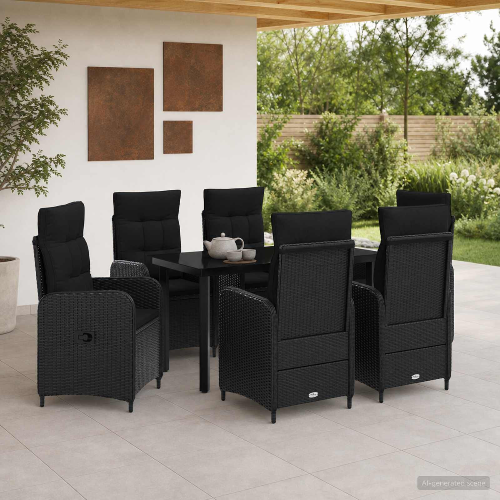 vidaXL Sofa-Tischset mit Kissen mit Kissen 7 pcs Schwarz