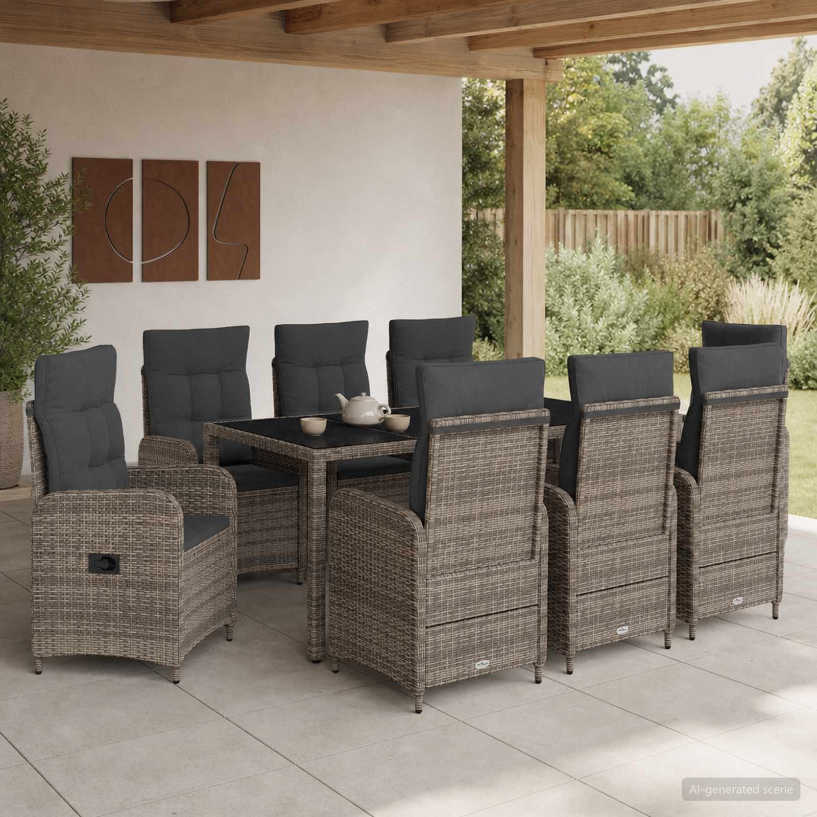 vidaXL Outdoortisch-Set 9 pcs Hellgrau und Dunkelgrau 190 x 90 x 75 cm