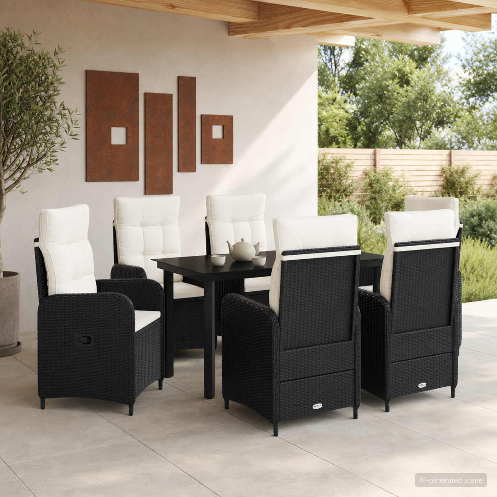 vidaXL Sofa-Tischset mit Kissen mit Kissen 7 pcs Schwarz und Cremeweiß