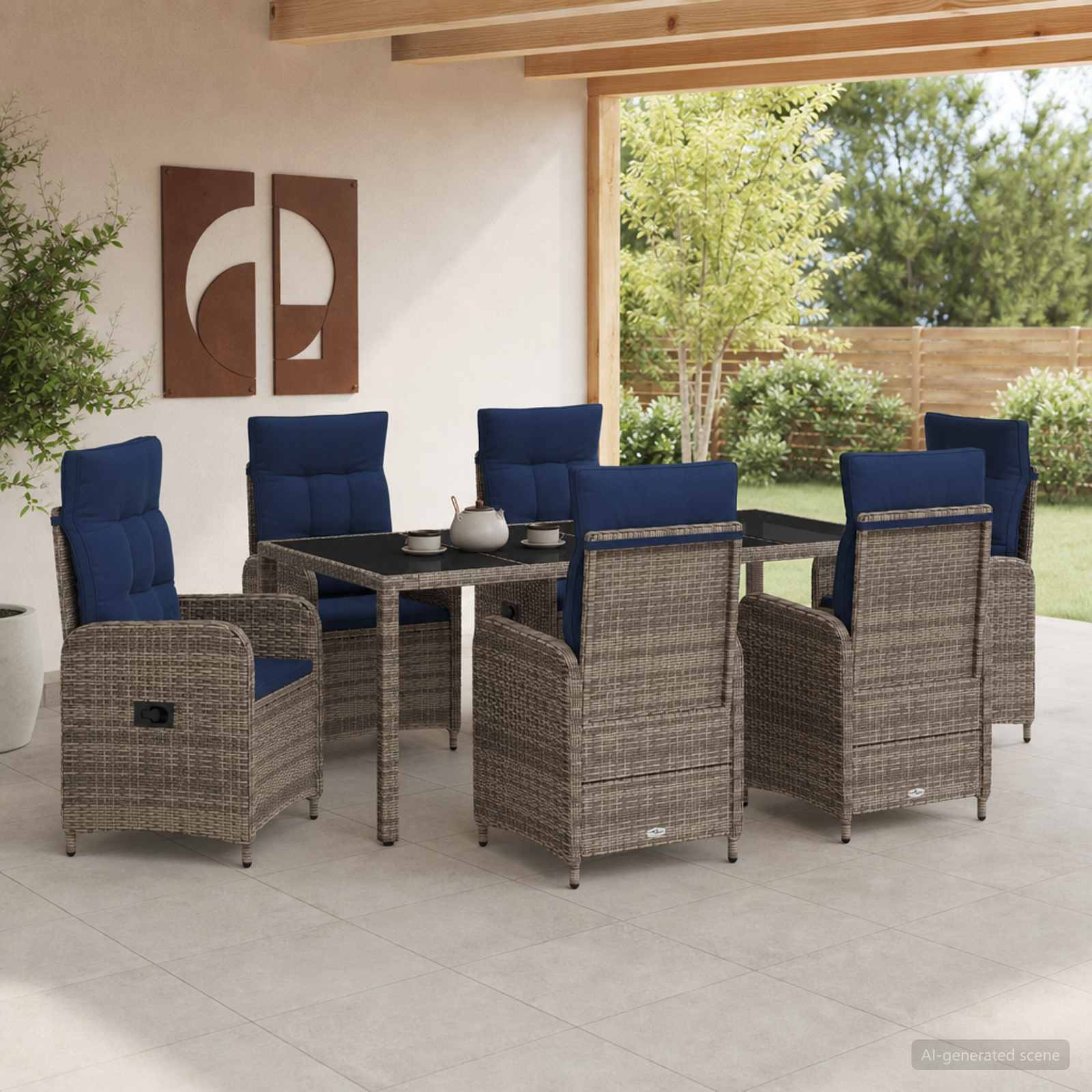 vidaXL Outdoortisch-Set 7 pcs Poly-Rattan