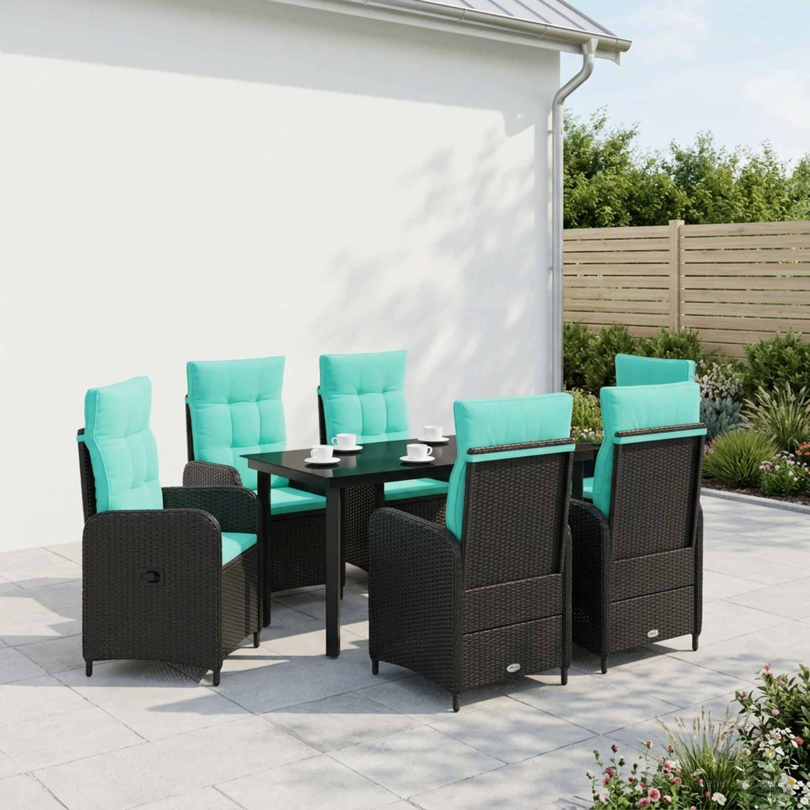 vidaXL Sofa-Tischset 7 pcs PE Rattan und pulverbeschichteter Stahl