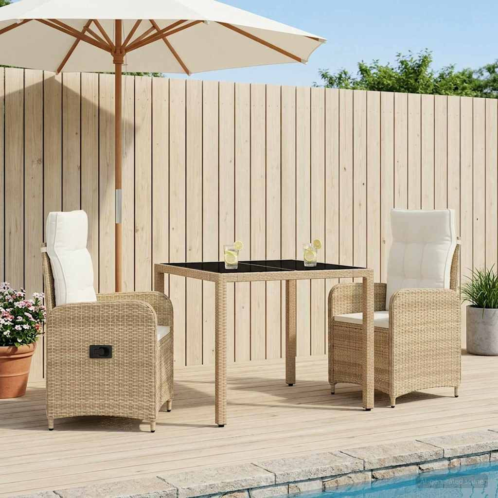 vidaXL Outdoortisch-Set 3 pcs Beige und Cremeweiß 90 x 90 x 75 cm