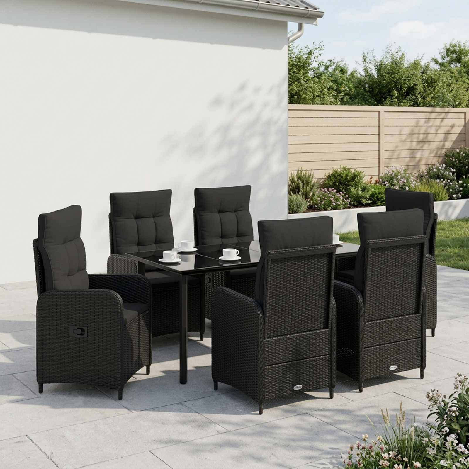 vidaXL Sofa-Tischset 7 pcs PE Rattan und pulverbeschichteter Stahl