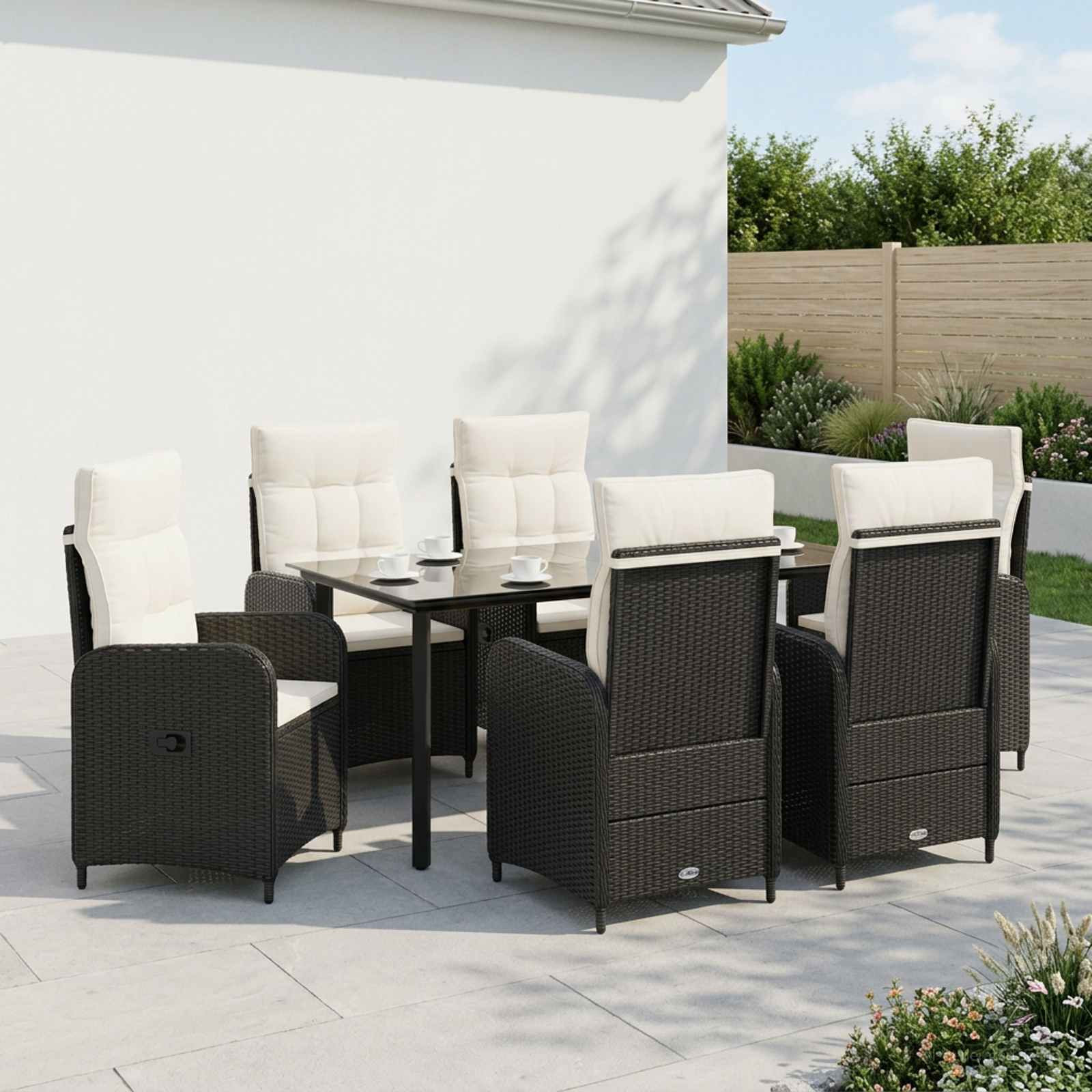 vidaXL Sofa-Tischset 7 pcs PE Rattan und pulverbeschichteter Stahl
