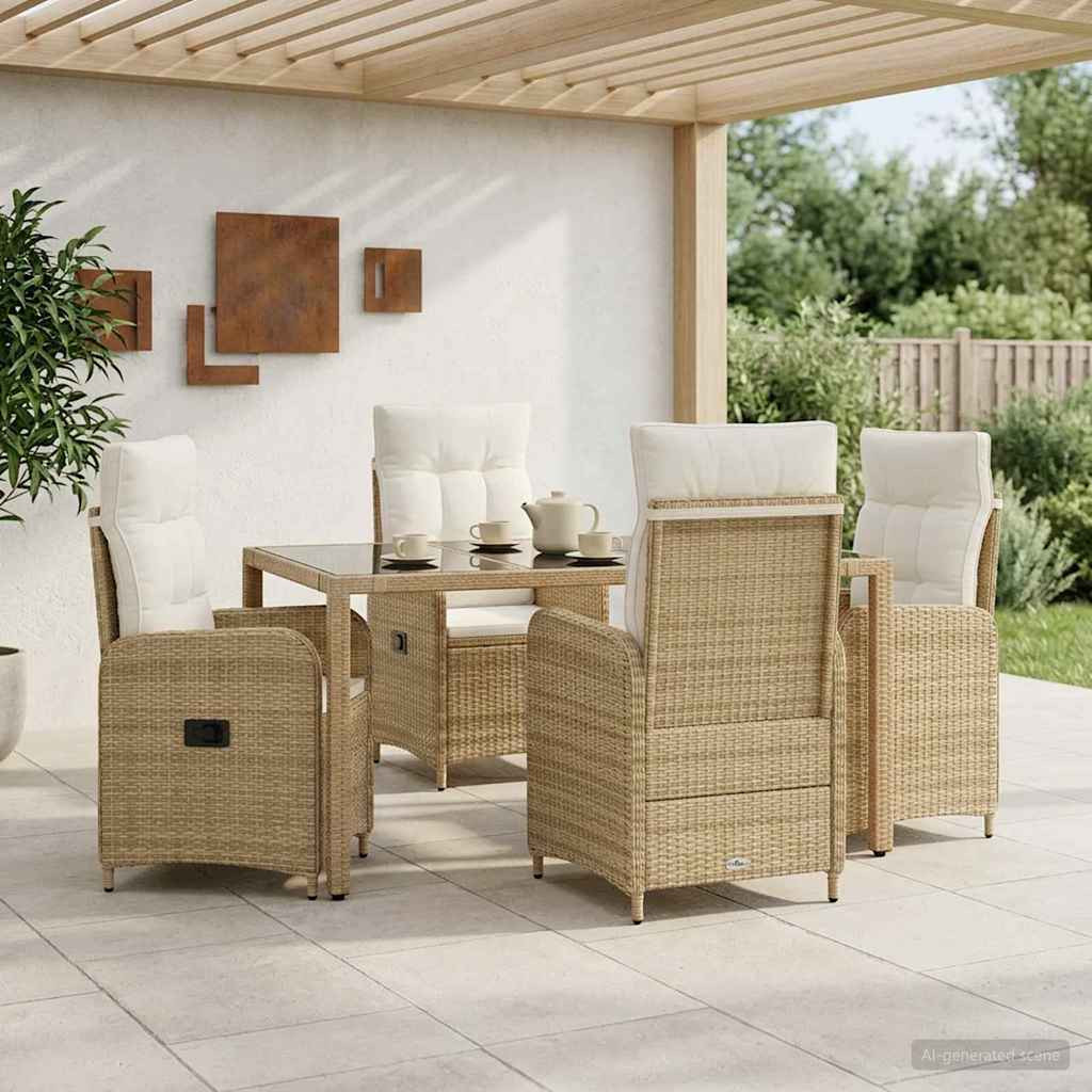 vidaXL Outdoortisch-Set 5 pcs Beige und Cremeweiß 150 x 90 x 75 cm