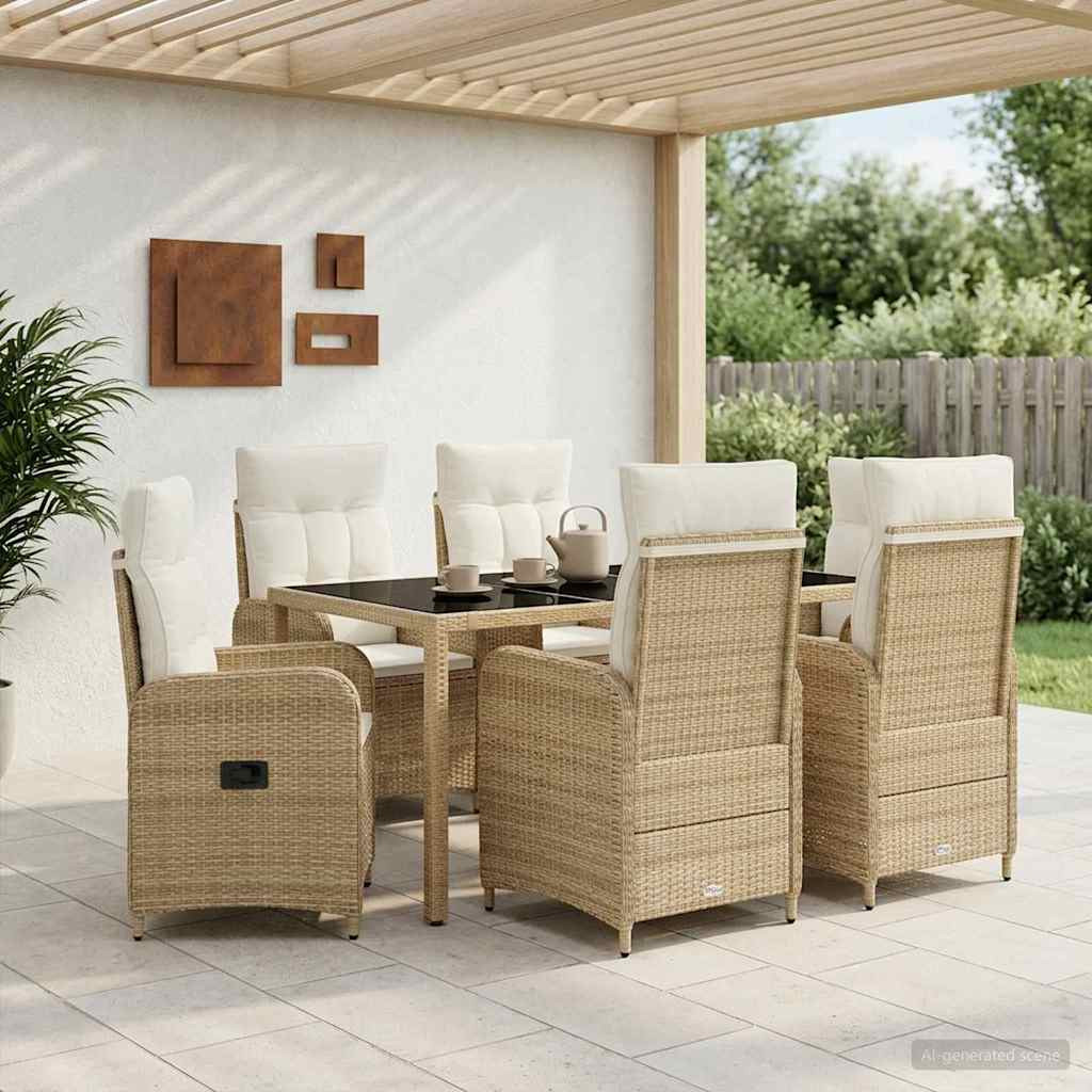 vidaXL Outdoortisch-Set 7 pcs Beige und Cremeweiß 150 x 90 x 75 cm
