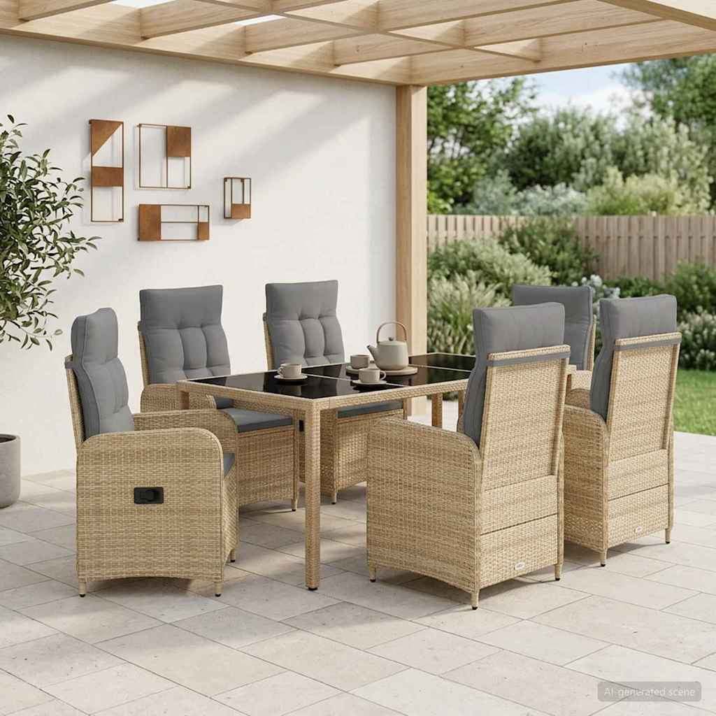 vidaXL Outdoortisch-Set 7 pcs Beige und Hellgrau 190 x 90 x 75 cm