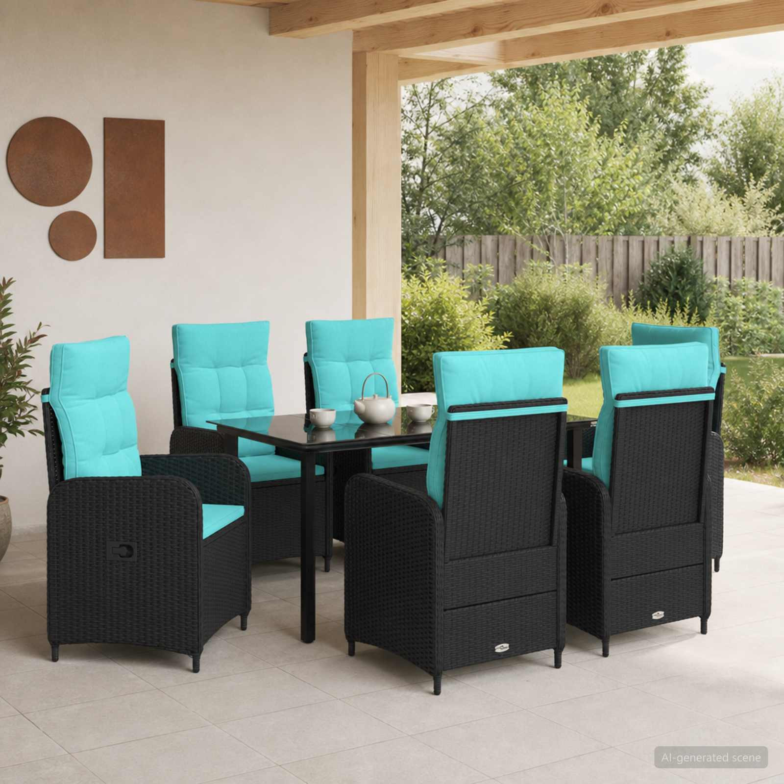 vidaXL Sofa-Tischset 7 pcs PE Rattan und pulverbeschichteter Stahl
