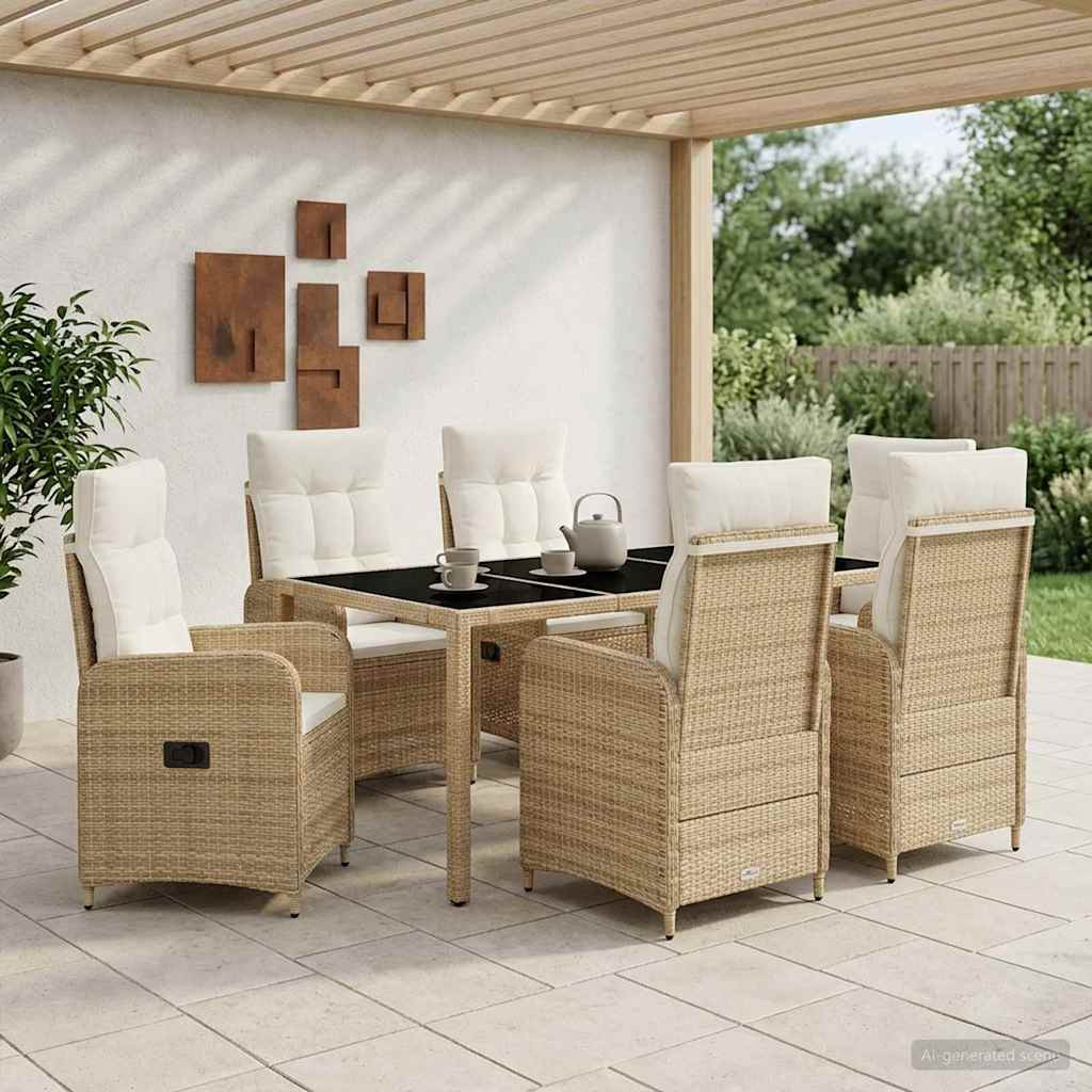 vidaXL Outdoortisch-Set 7 pcs Beige und Cremeweiß 190 x 90 x 75 cm