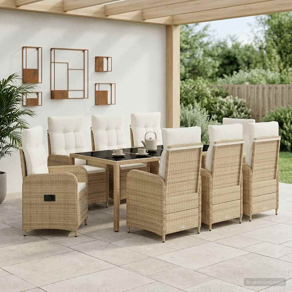 vidaXL Outdoortisch-Set 9 pcs Beige und Cremeweiß 190 x 90 x 75 cm