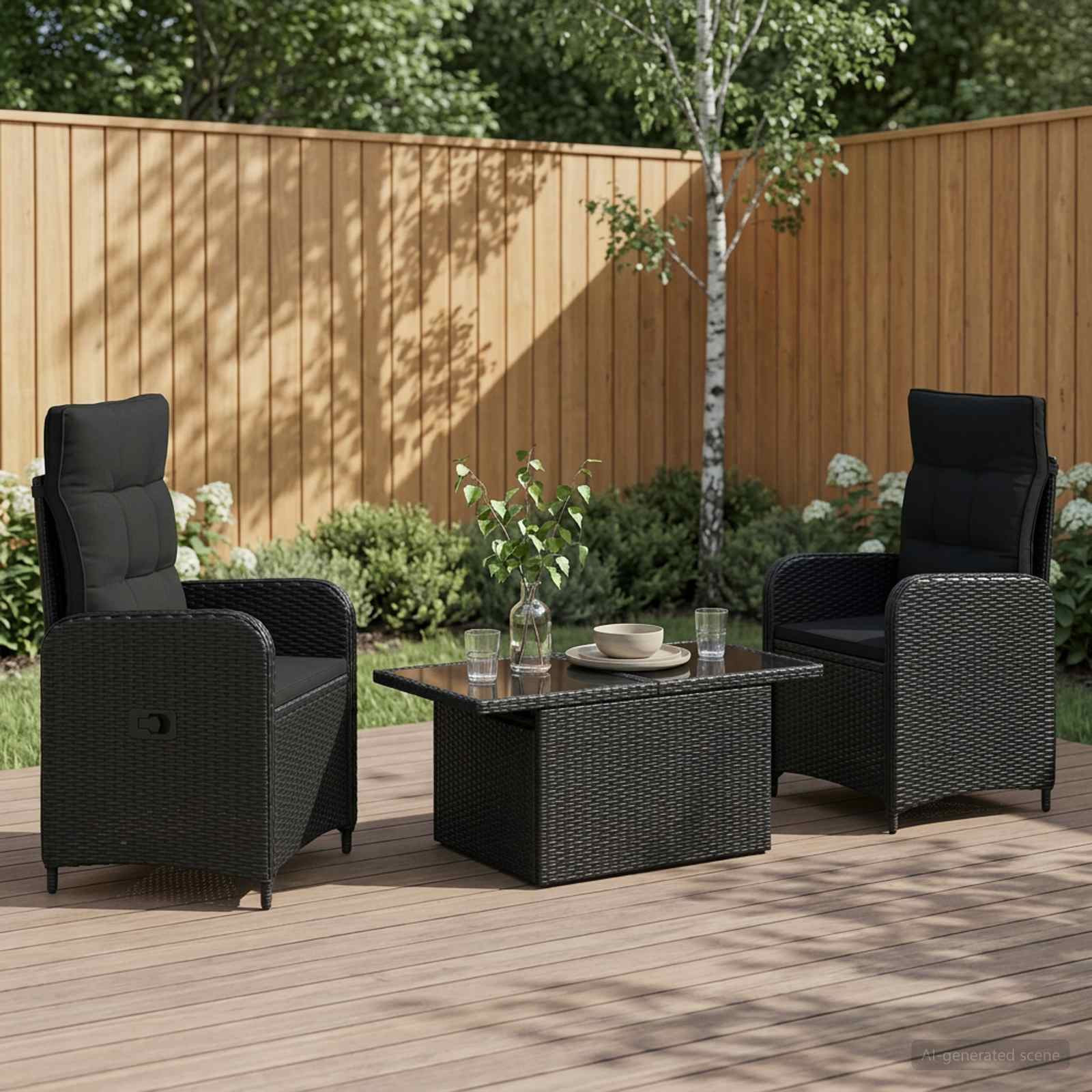 vidaXL Outdoortisch-Set 3 pcs Schwarz Poly-Rattan
