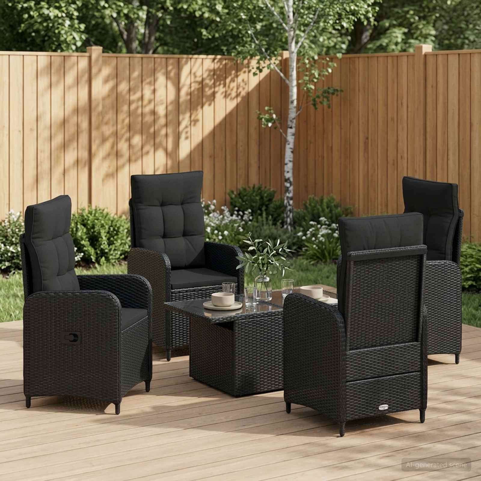 vidaXL Outdoortisch-Set 5 pcs Schwarz Poly-Rattan
