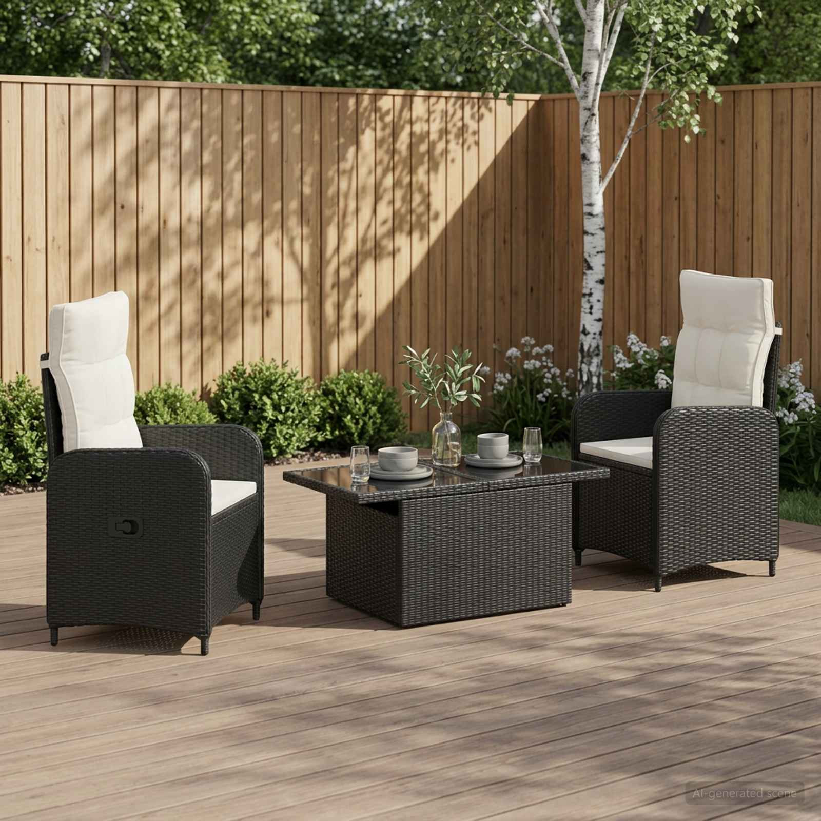 vidaXL Outdoortisch-Set 3 pcs Schwarz und Cremeweiß Poly-Rattan