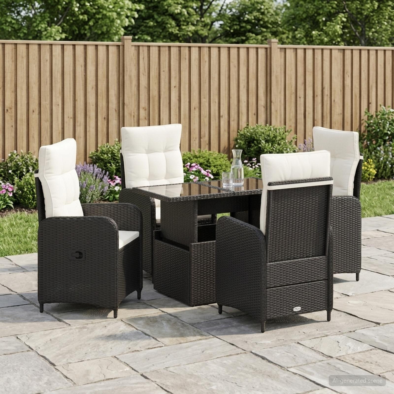 vidaXL Outdoortisch-Set 5 pcs Schwarz und Cremeweiß Poly-Rattan