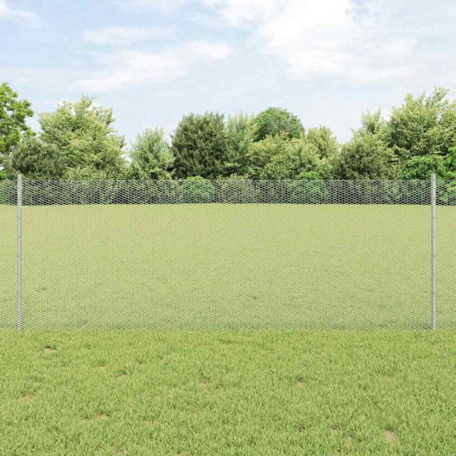 vidaXL Sechseckzaun mit Pfosten 25 x 0,8 m Verzinkter Stahl Silber