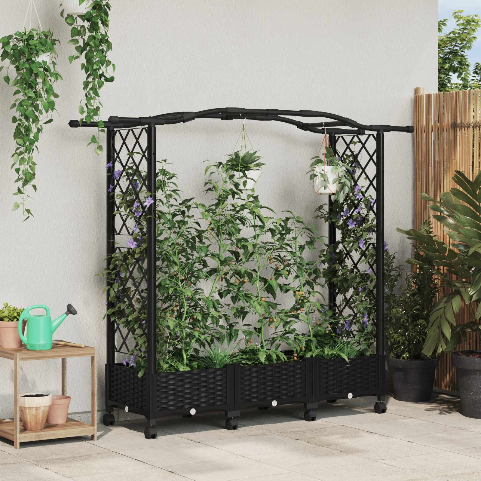 vidaXL Hochbeet mit Rankgitter und Dach Schwarz 169 x 40 x 129 cm PP