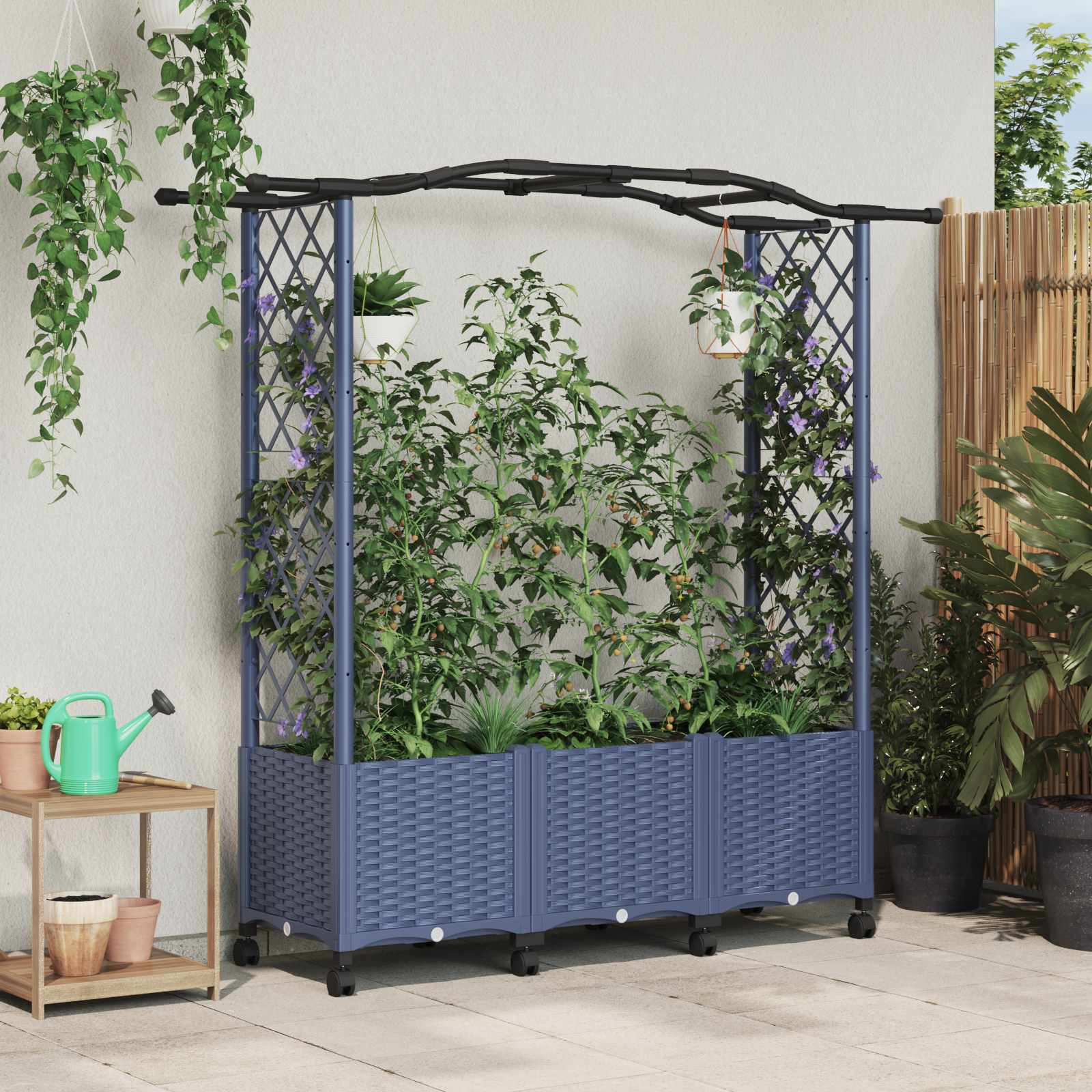 vidaXL Hochbeet mit Rankgitter und Dach Grau 164 x 40 x 144 cm PP