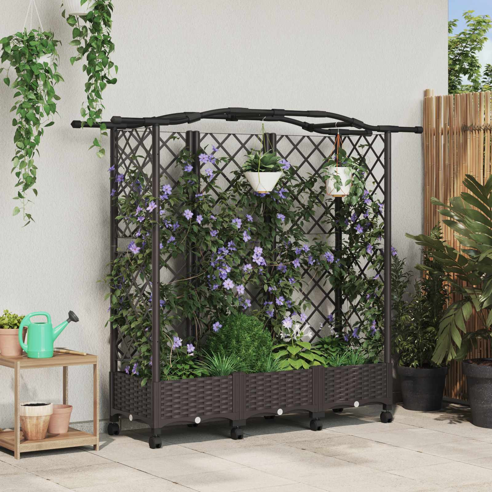 vidaXL Hochbeet mit Rankgitter und Dach Braun 163 x 40 x 129 cm PP