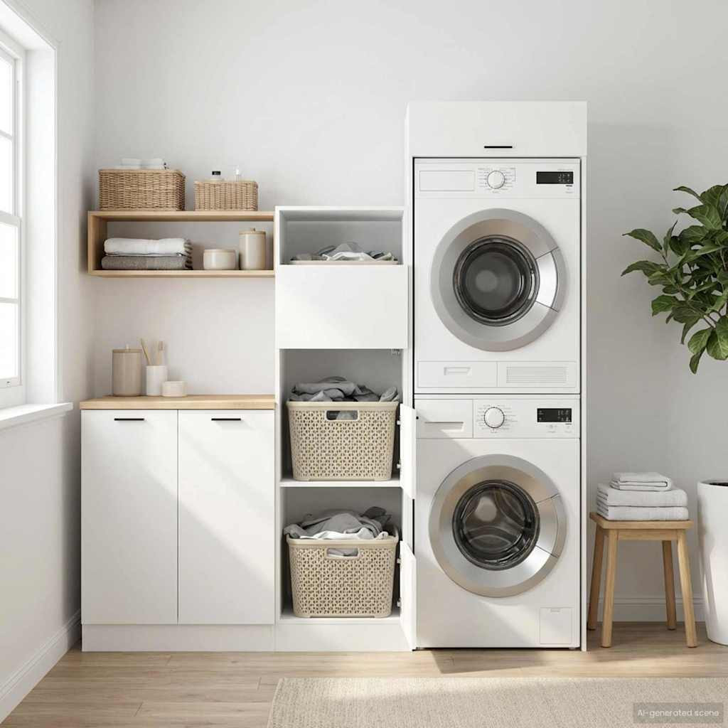 vidaXL Wäscheschrank-Set mit Speicher 2 Stk. Weiß Holzwerkstoff