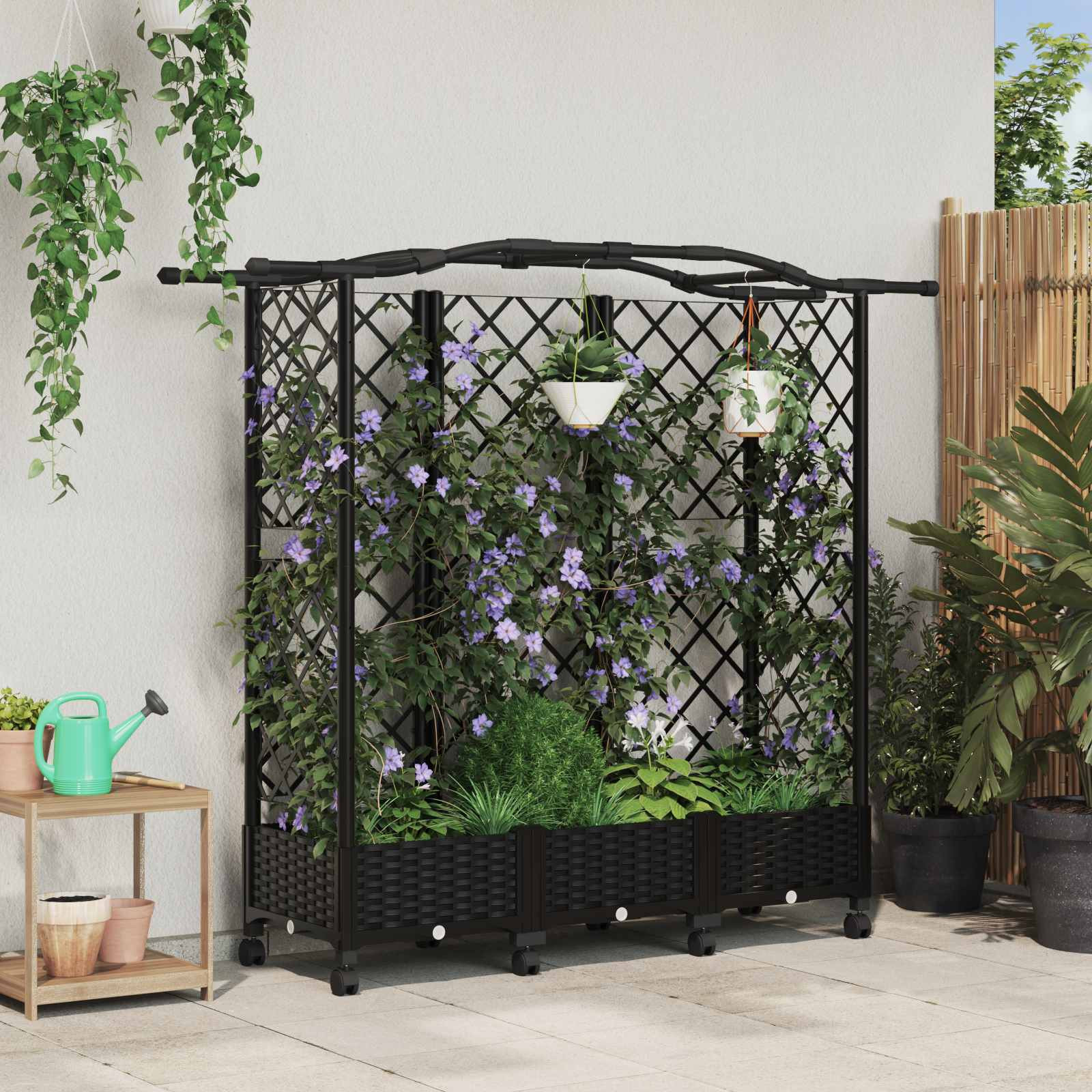 vidaXL Hochbeet mit Rankgitter und Dach Schwarz 163 x 40 x 129 cm PP