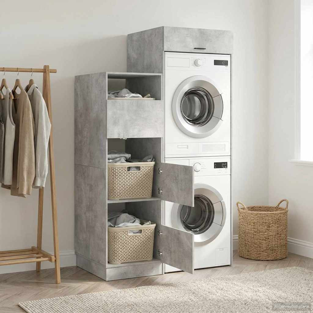 vidaXL Wäscheschrank-Set mit Speicher 2 Stk. Beton Holzwerkstoff