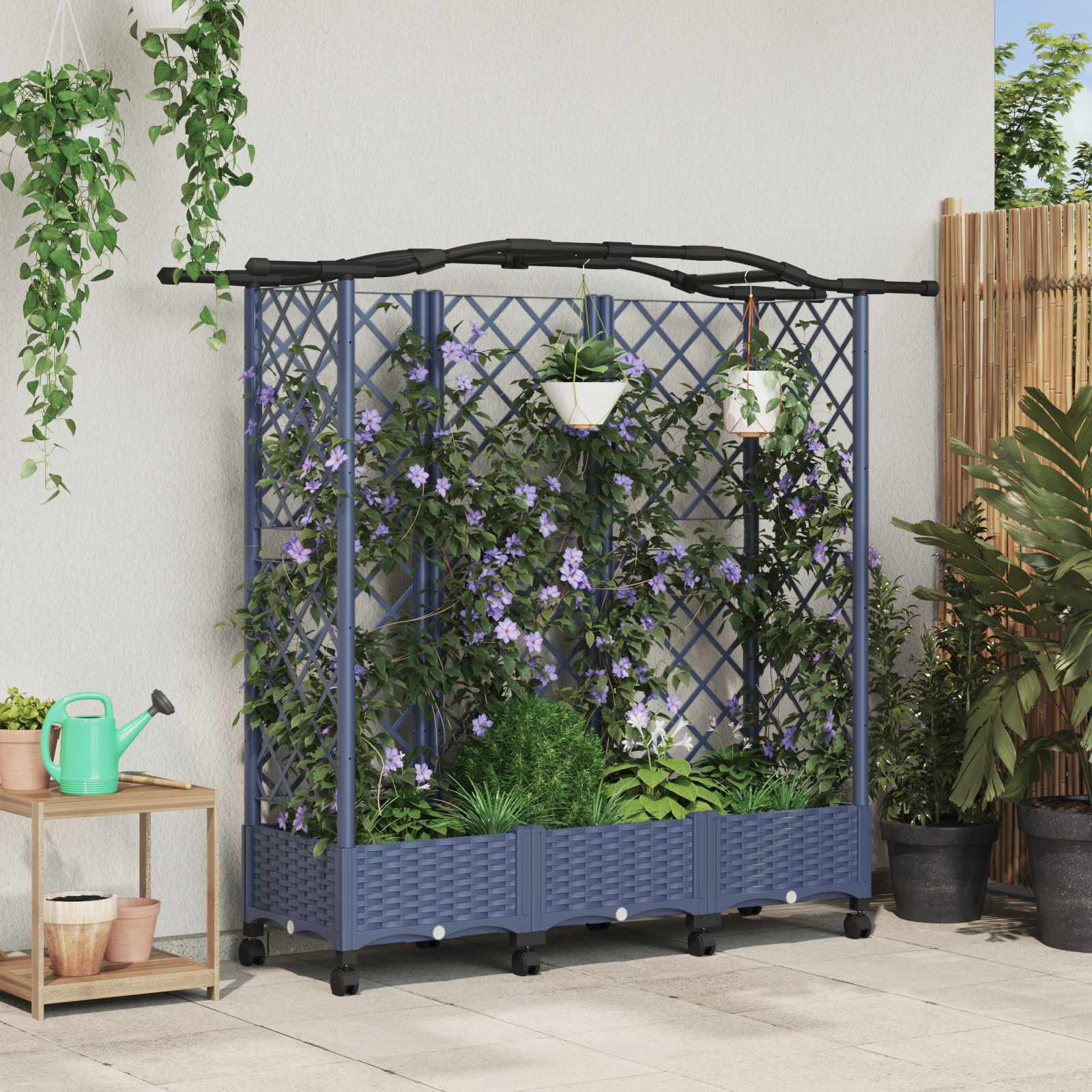 vidaXL Hochbeet mit Rankgitter und Dach Grau 163 x 40 x 129 cm PP