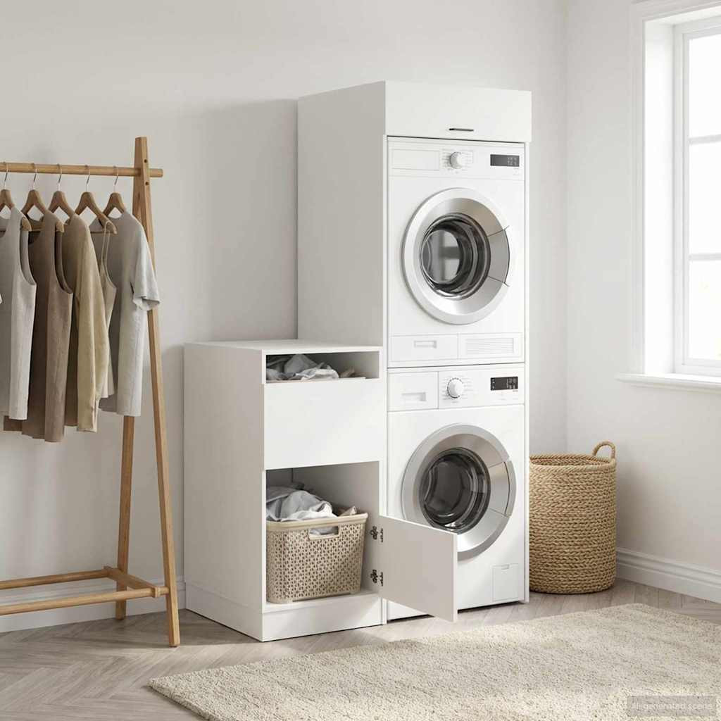 vidaXL Wäscheschrank-Set mit Speicher 2 Stk. Weiß Holzwerkstoff