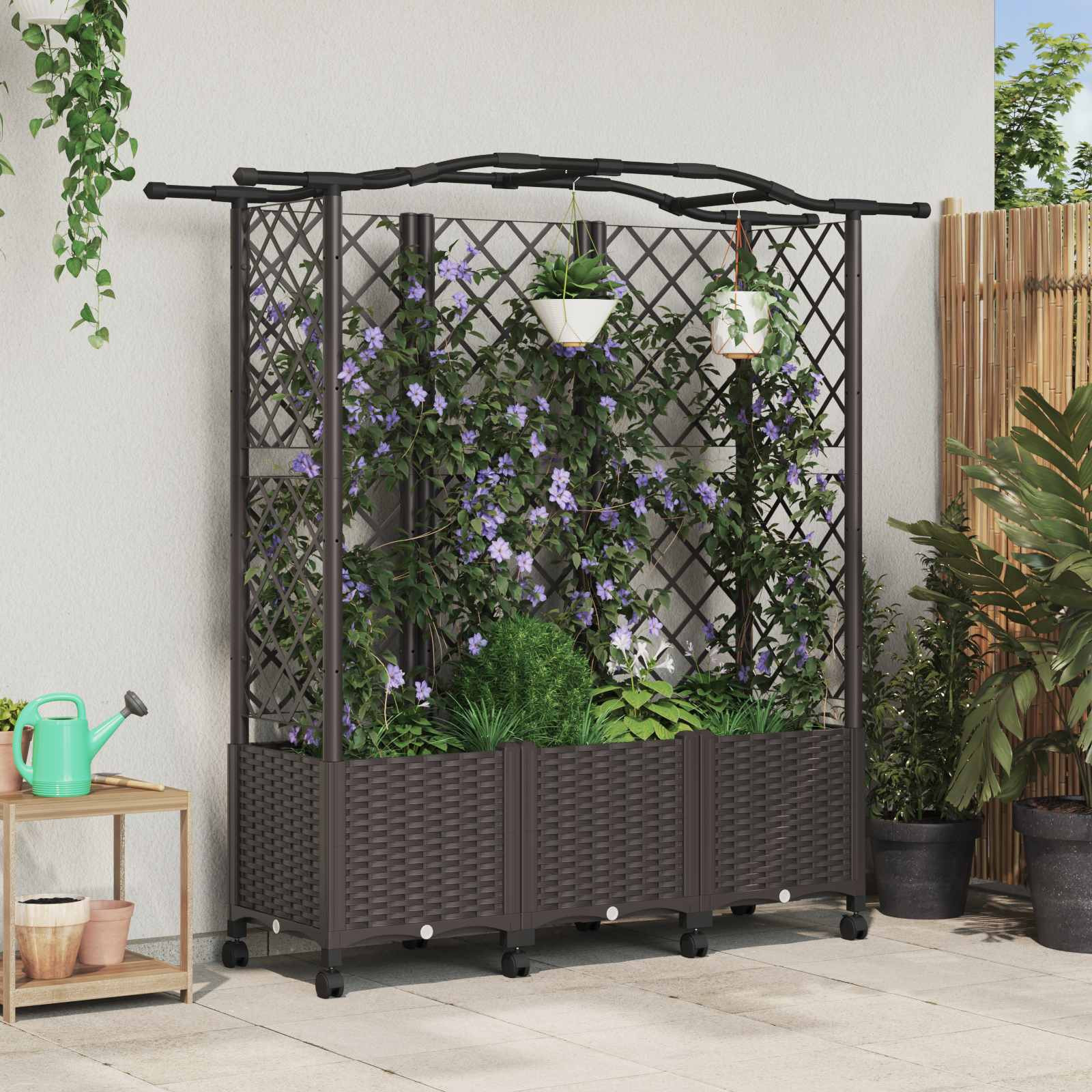 vidaXL Hochbeet mit Rankgitter und Dach Braun 163 x 40 x 144 cm PP